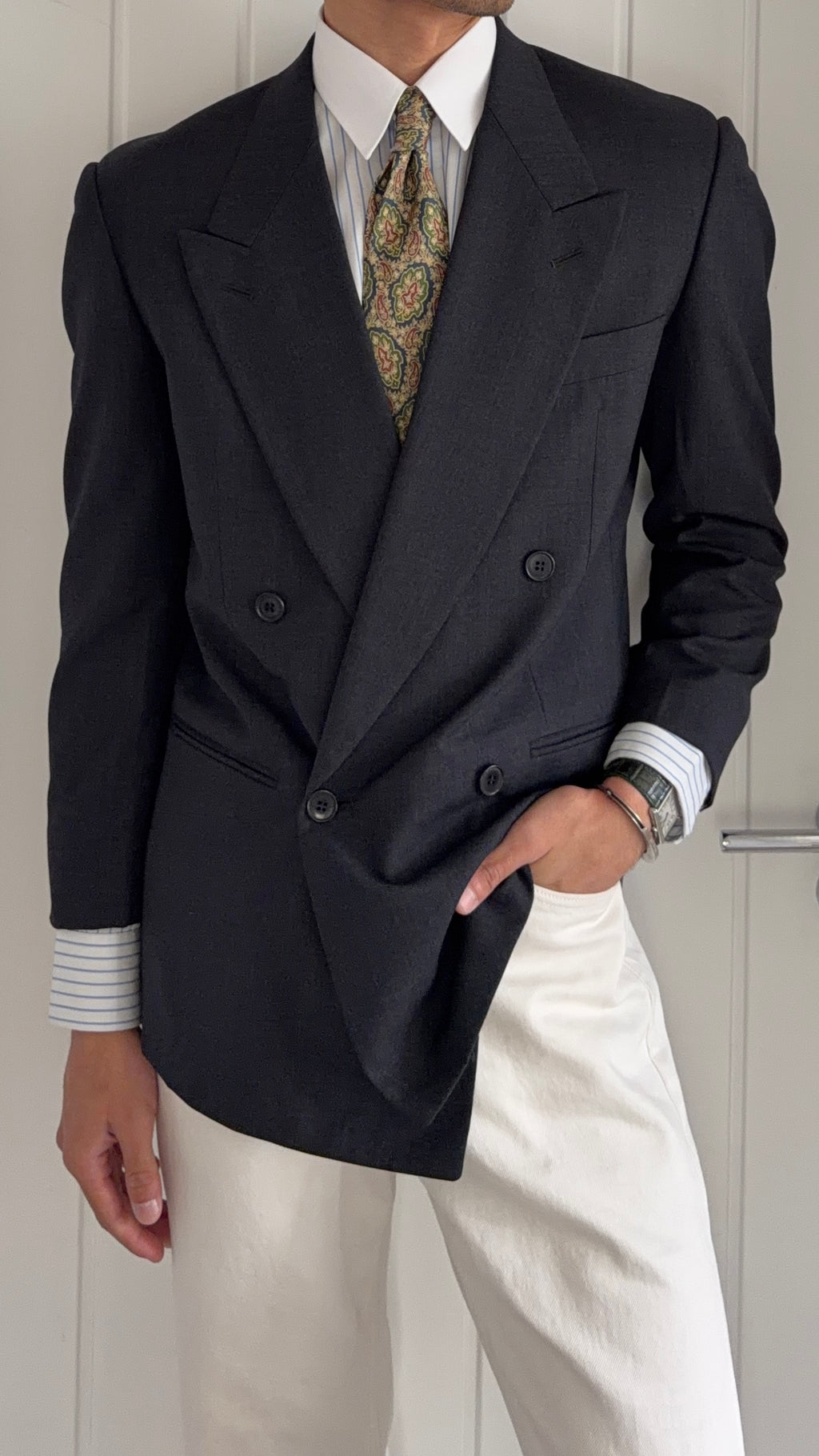 Emporio Armani 1980s Peaked Lapel Double Breasted Wool Sport Jacket Blazer - Size XS