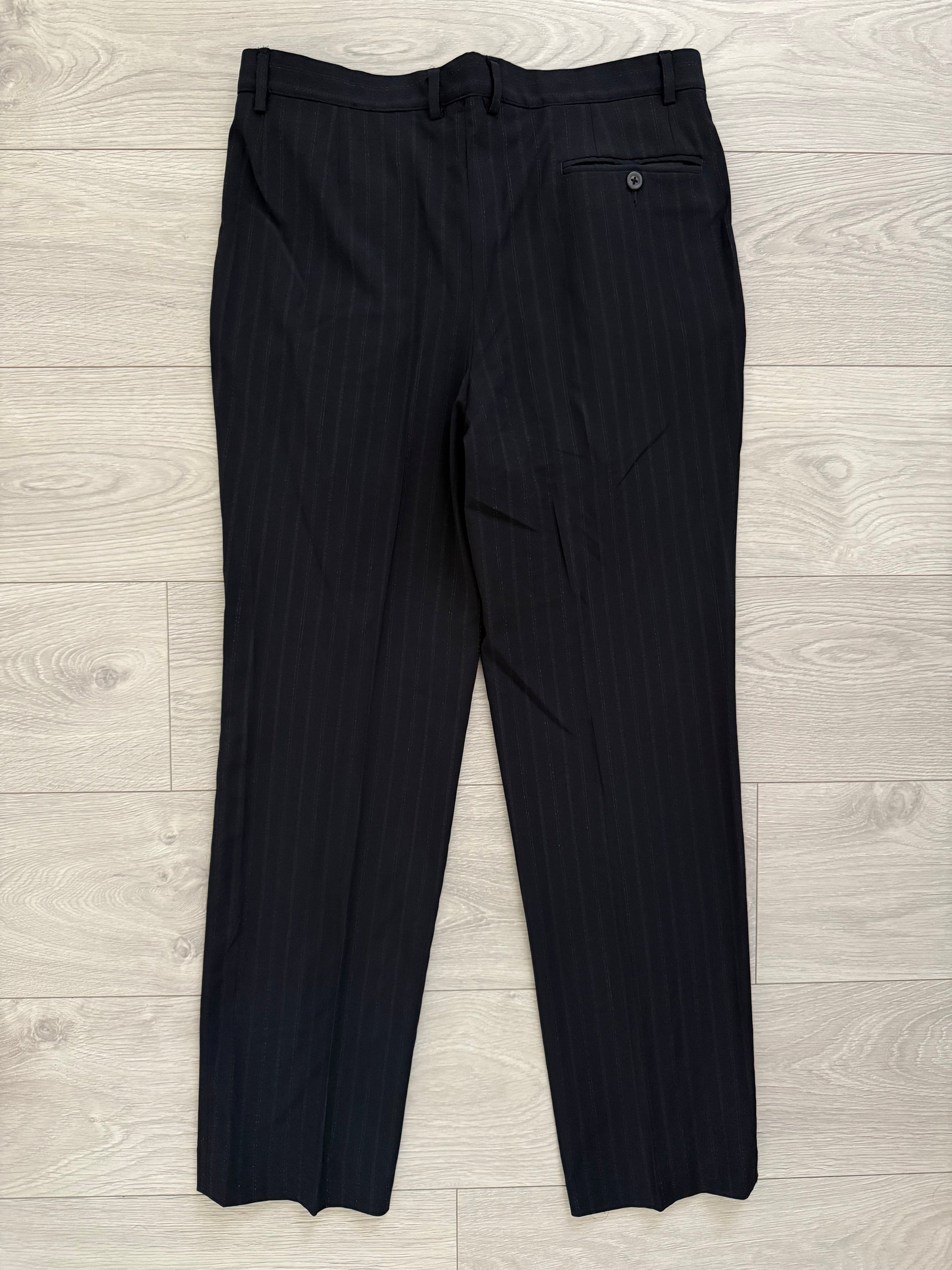 Versace 1980s 6B Peaked Lapel Double Breasted Pleated Wool Striped Suit - Size S Jacket / 33" Waist