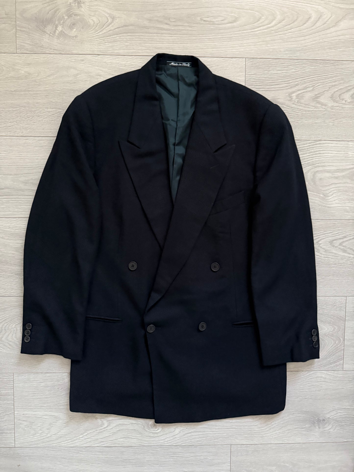 Giorgi Armani 1980s Pleated Double-Breasted Textured Suit - Size L Jacket / 34" Waist