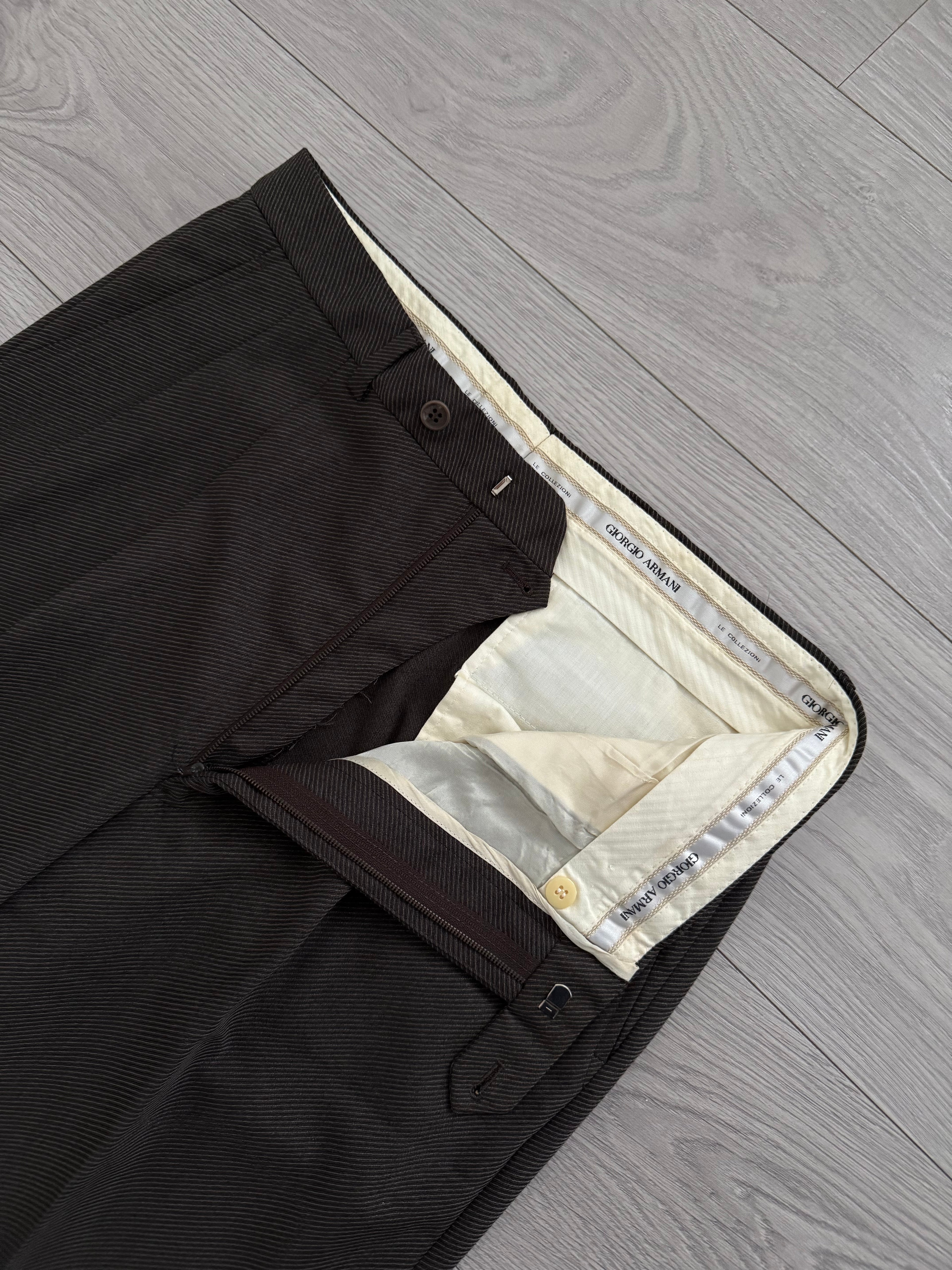 Giorgio Armani 1980s Double Breasted Pleated Wool Suit Brown New - Size L Jacket / 32" Waist