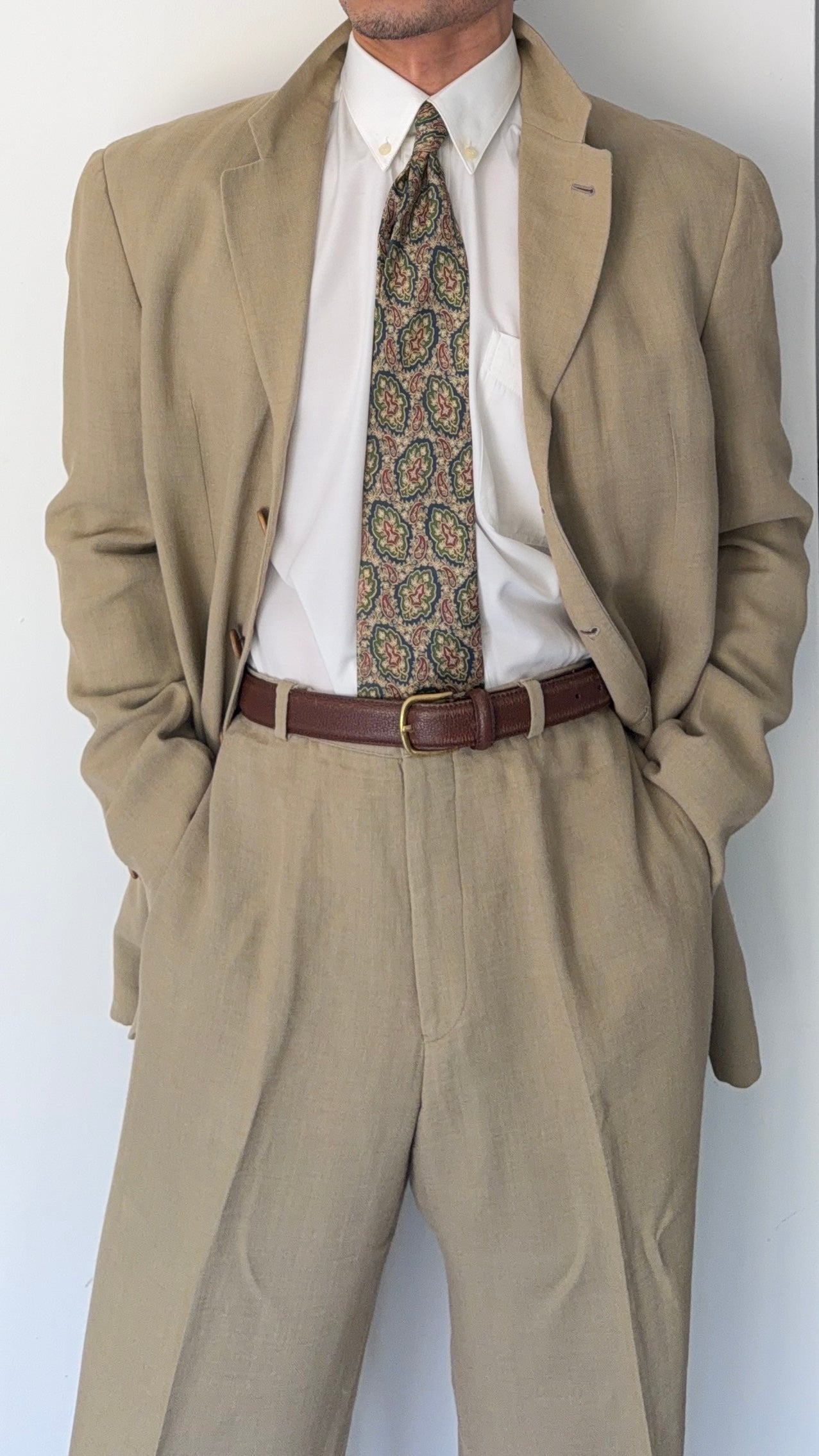 Armani 1990s 3B Linen Blend Unstructured Suit Beige - Size M Jacket / 32" Waist