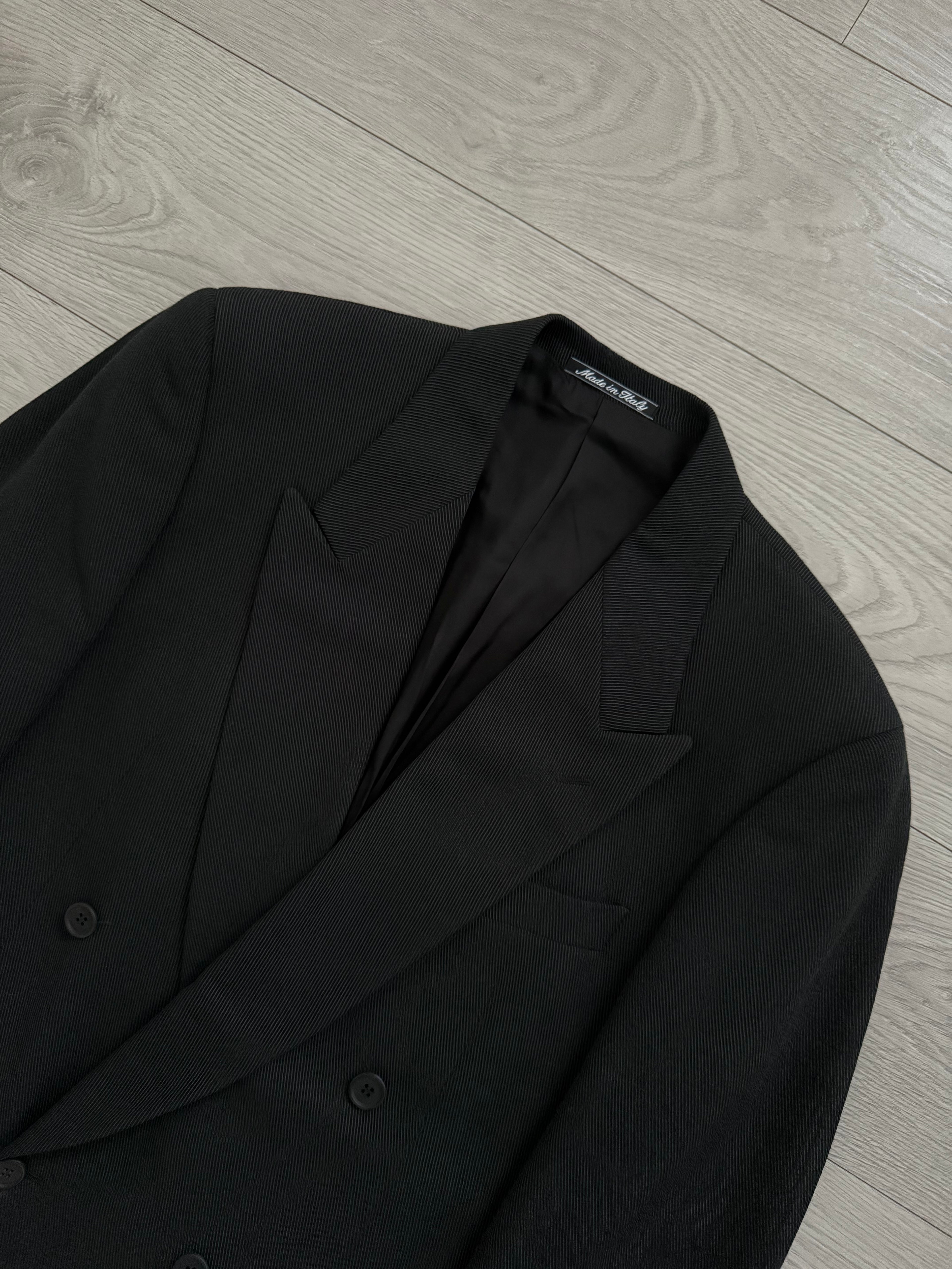 Giorgio Armani 1980s Double Breasted Pleated Wool Suit Black New - Size L Jacket / 32" Waist