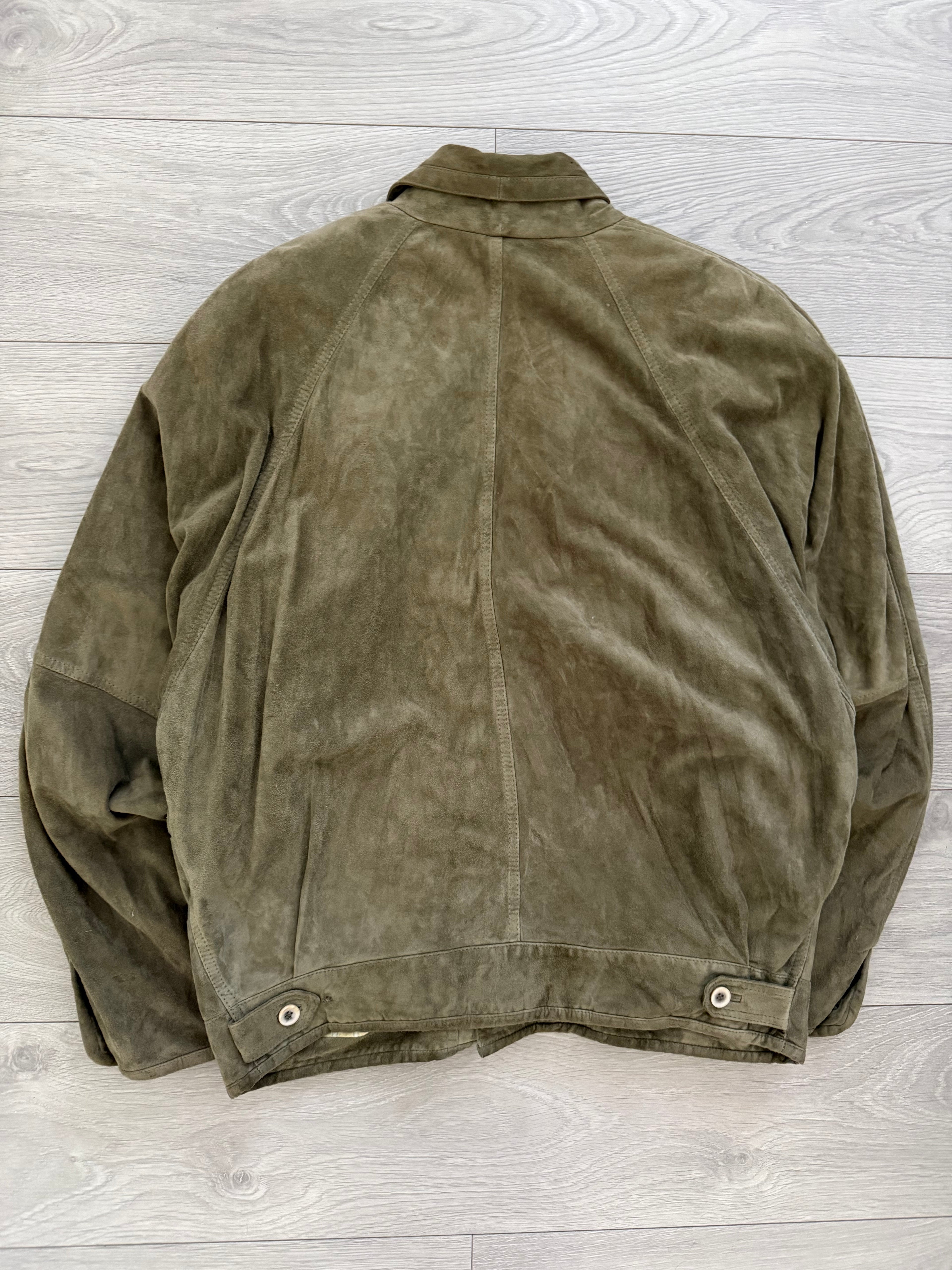 Hugo Boss 1980s Olive Suede Tailored Blouson Jacket - Size XL