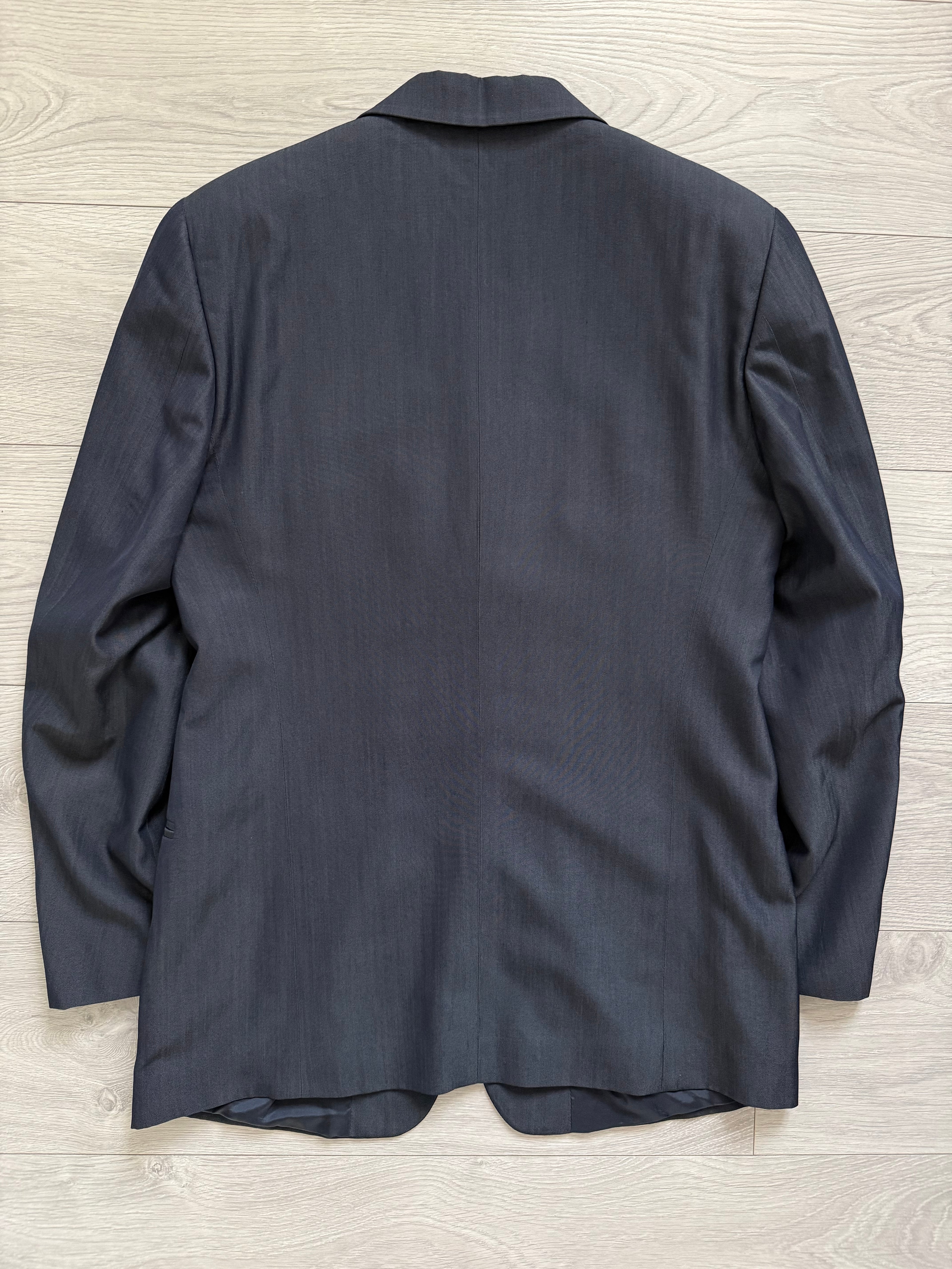 Emporio Armani 1990s 3B Wool Blend Draped Heathered Blue Suit - Size M Jacket / 32" Waist