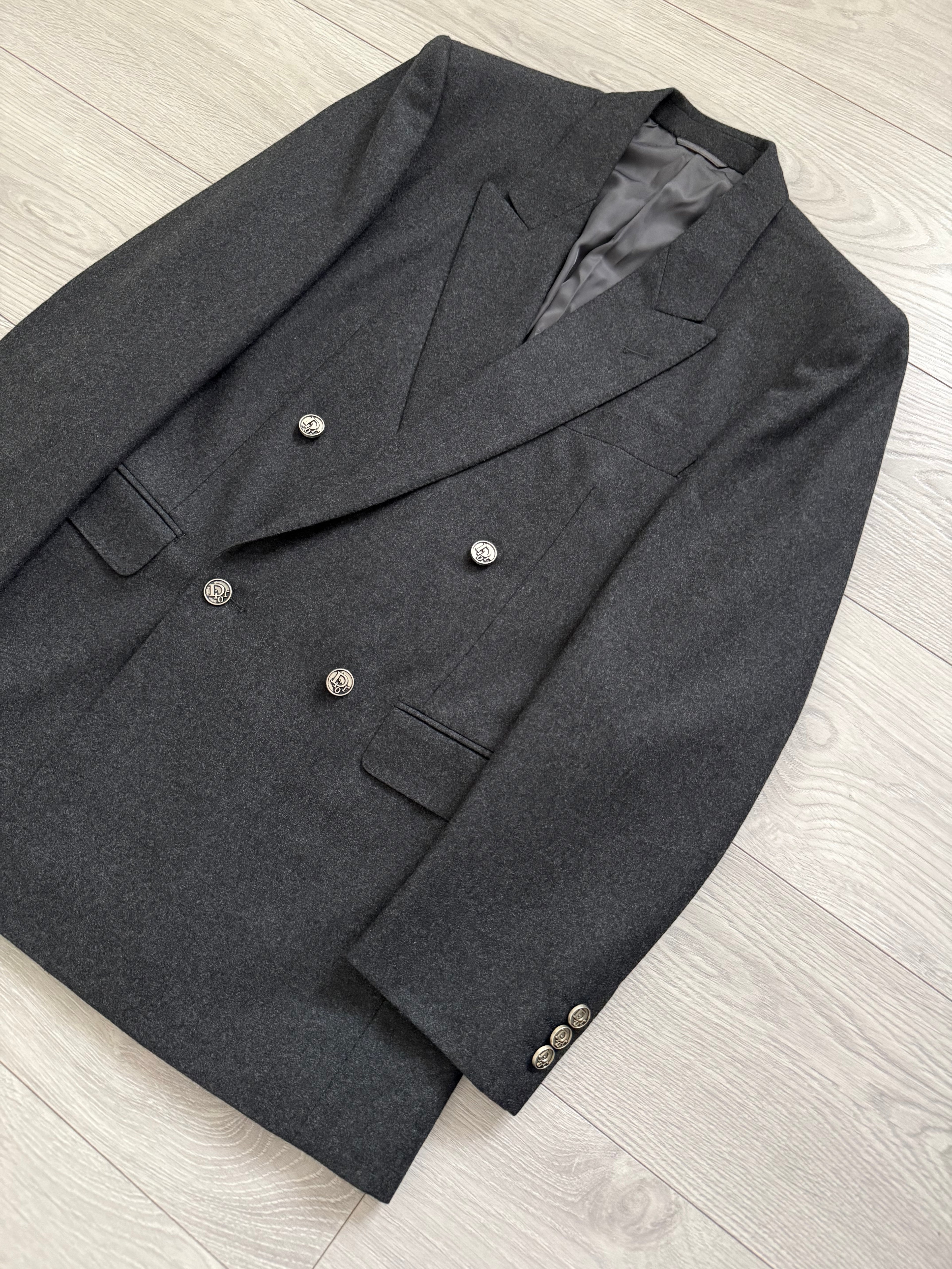 Christian Dior 1980s Peaked Lapel Double Breasted Metal Button Wool Suit - Size S Jacket / 29" Waist
