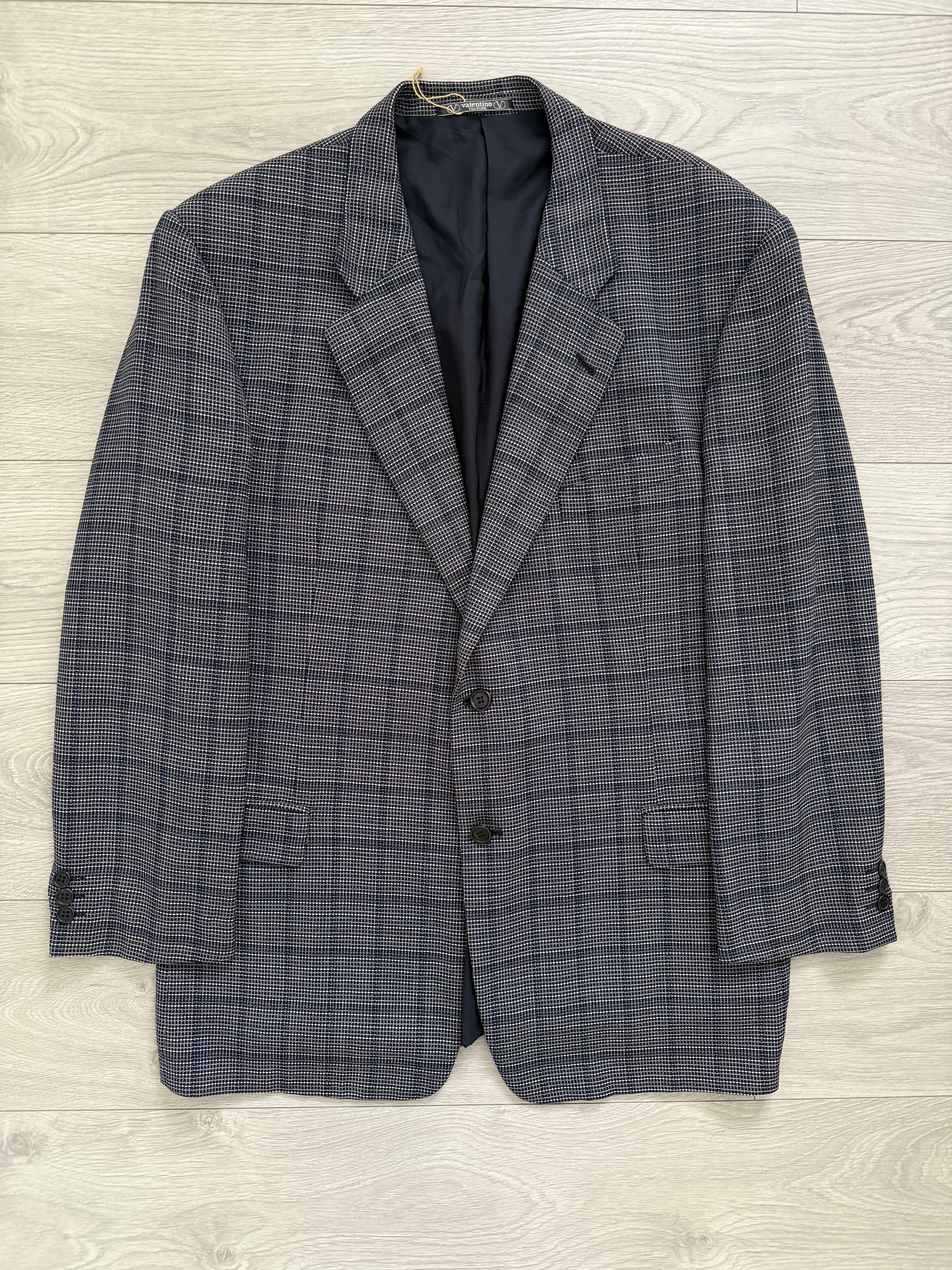 Valentino 1980s 2B Textured Wool Check Sports Jacket Blazer  - Size XXL