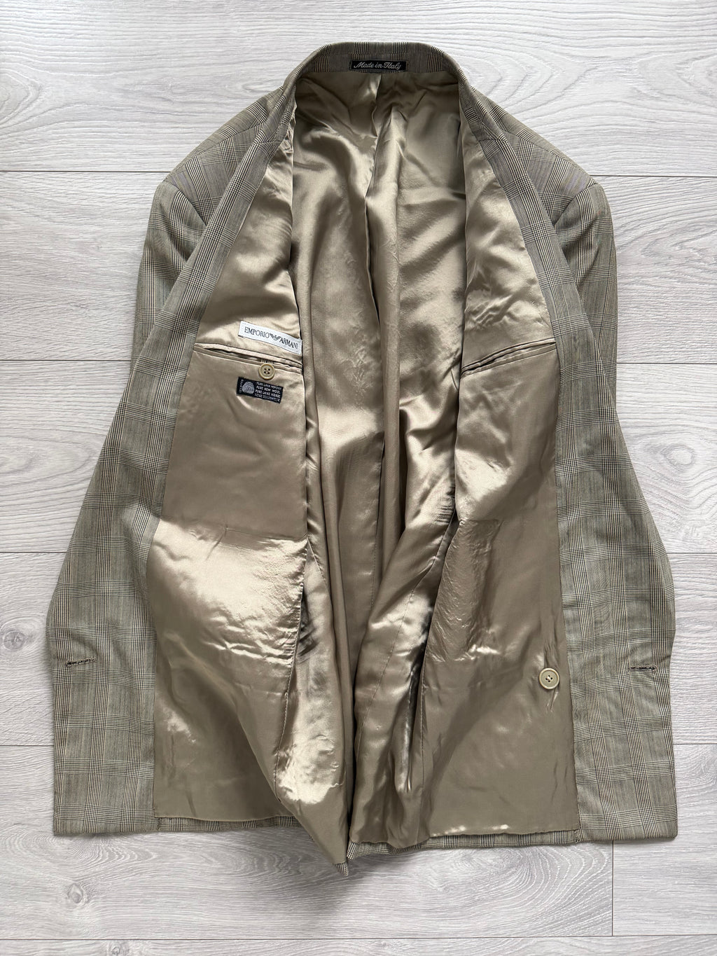 Emporio Armani 1980s Peaked Lapel Double Breasted Wool Check Sport Jacket Blazer - Size S