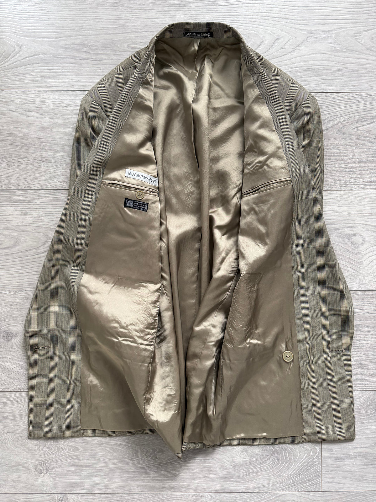 Emporio Armani 1980s Peaked Lapel Double Breasted Wool Check Sport Jacket Blazer - Size S