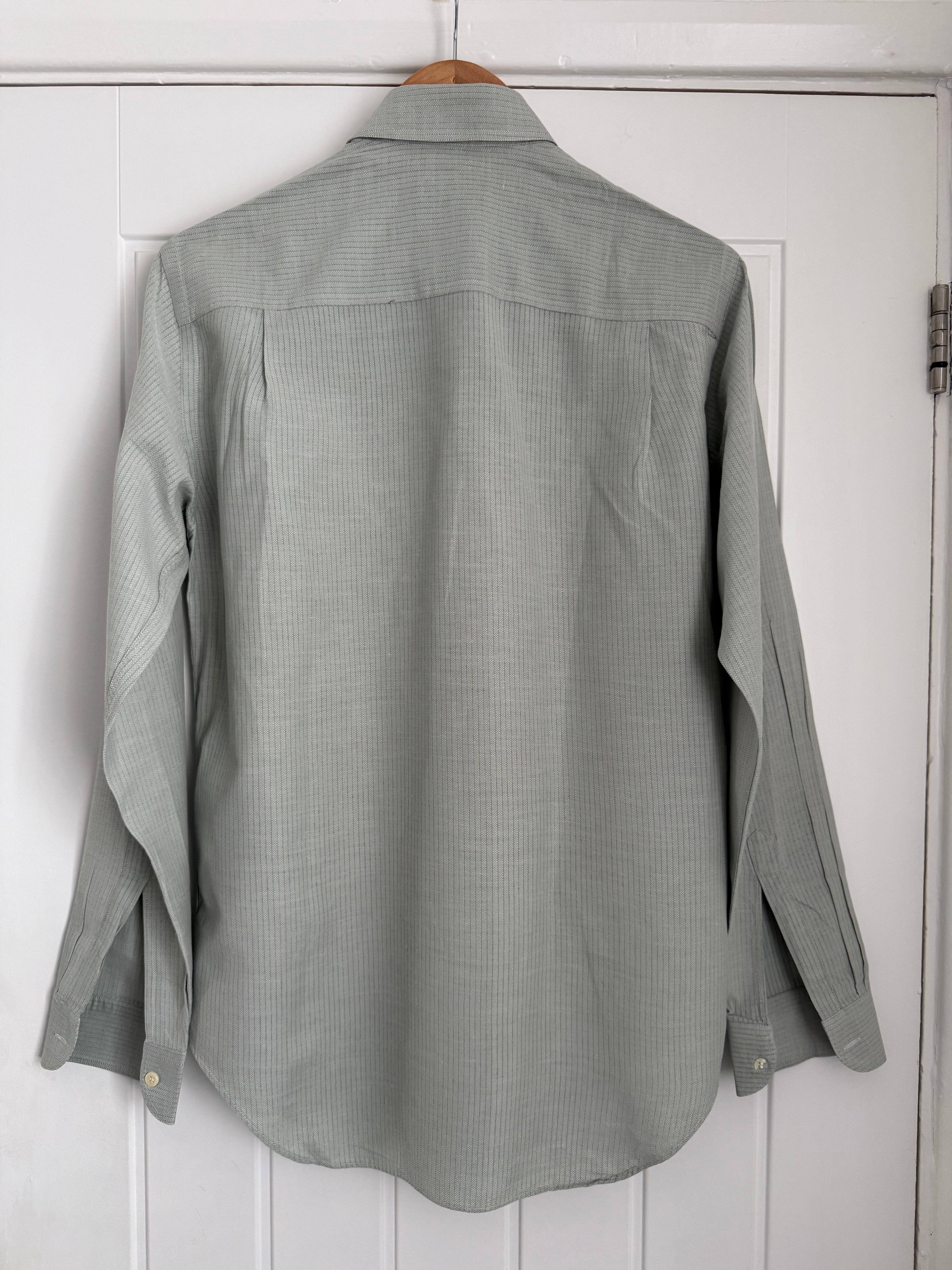 Giorgio Armani Black Label 1990s Snap Collar Chest Pocket Striped Cotton Shirt - Size S
