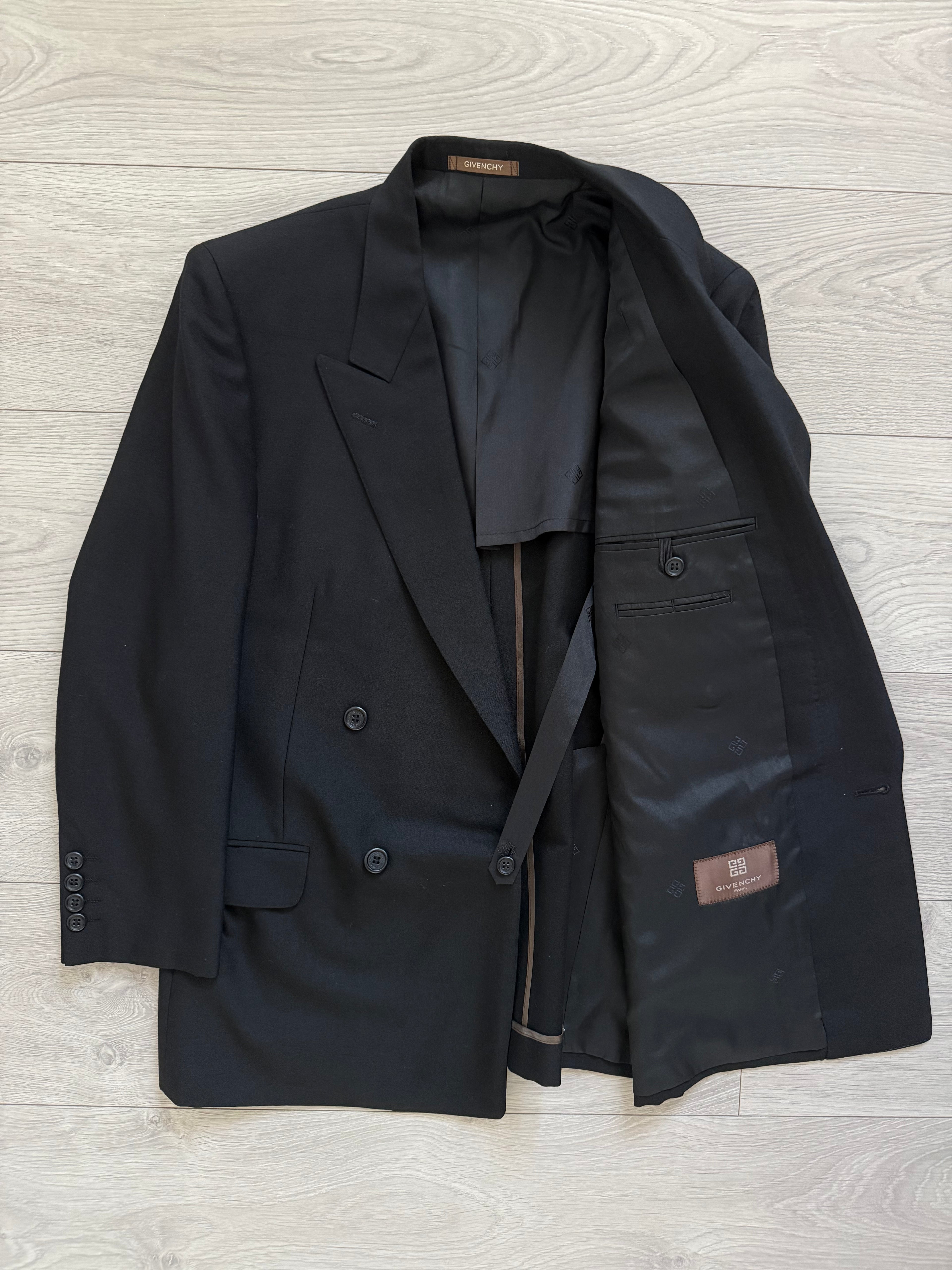 Givenchy 1990s Peak Lapel Double Breasted Wool Black Suit - Size S Jacket / 28" Waist