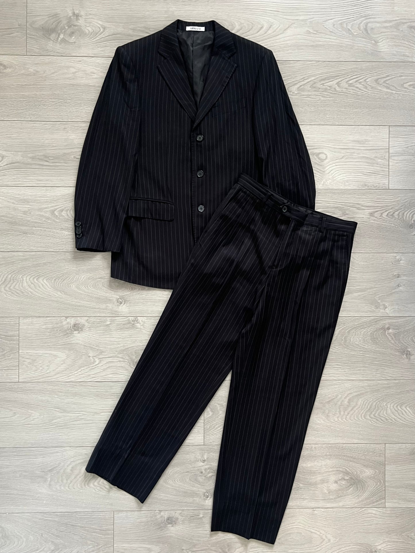 Armani 1990s Striped Pleated Relaxed Suit - Size S Jacket / 30" Waist