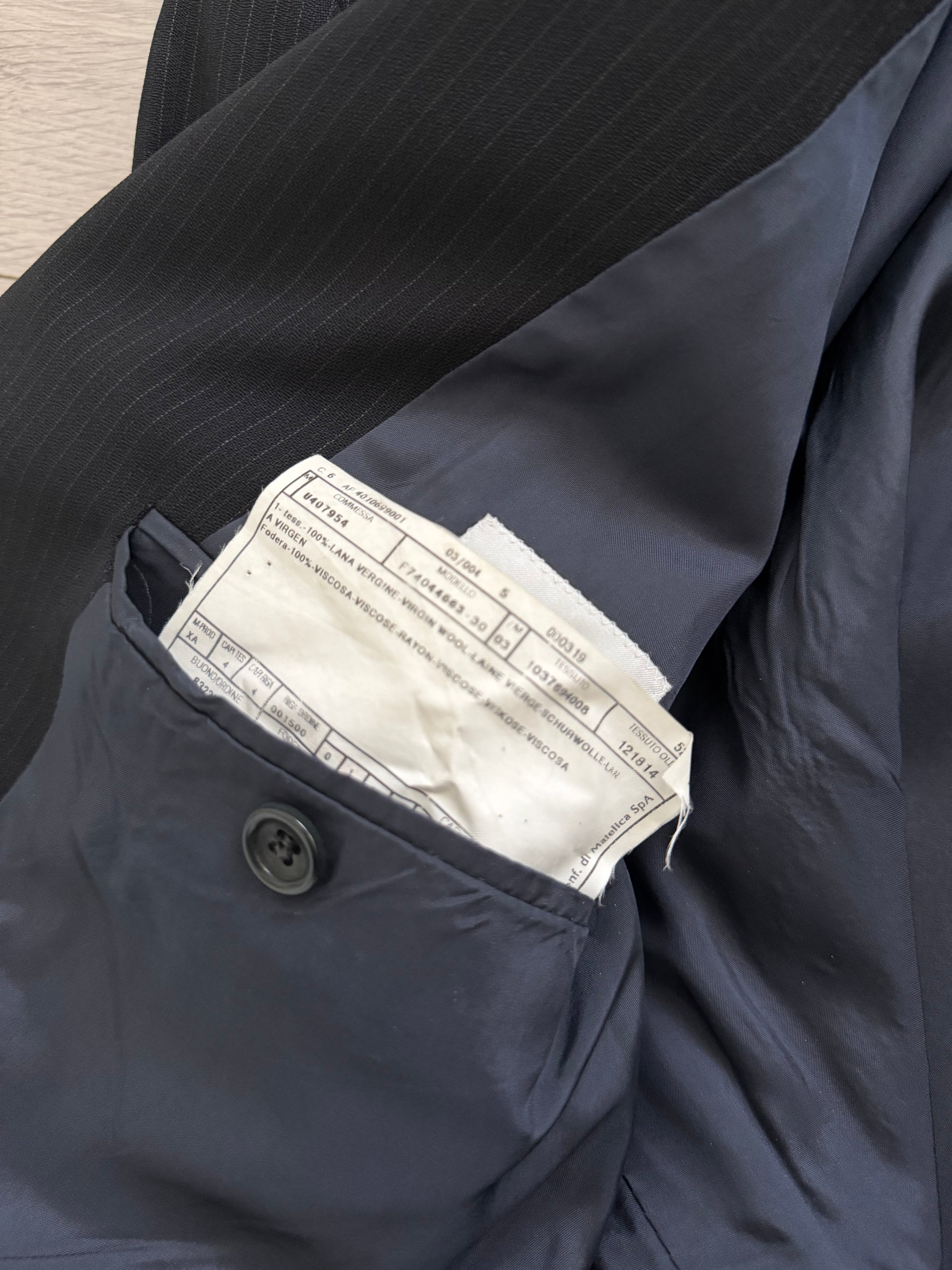 Armani 1990s 3B Pinstriped Textured Pleated Wool Suit  - Size XL Jacket / 36" Waist