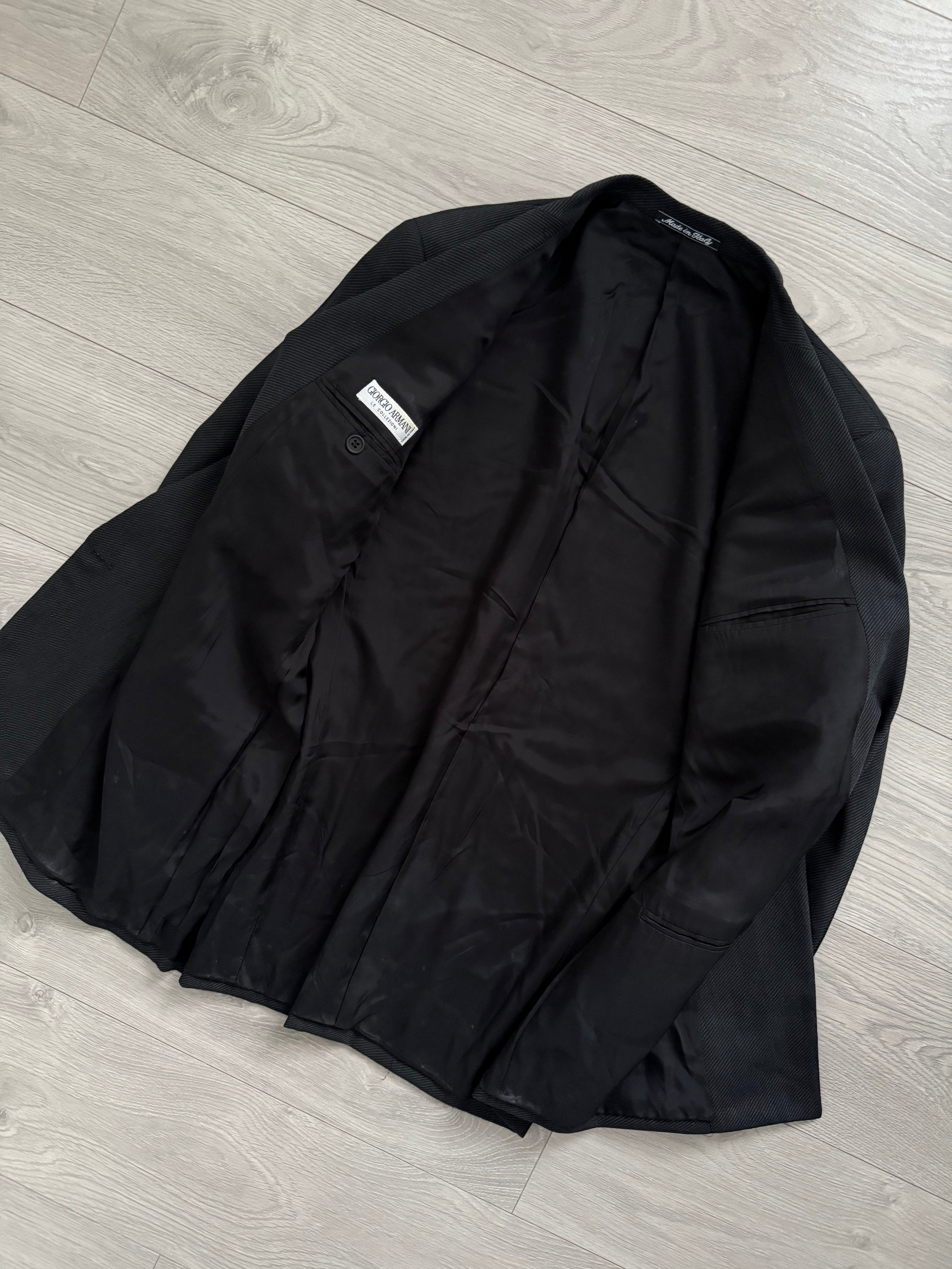 Giorgio Armani 1980s Double Breasted Pleated Wool Suit Black/Grey New - Size L Jacket / 32" Waist