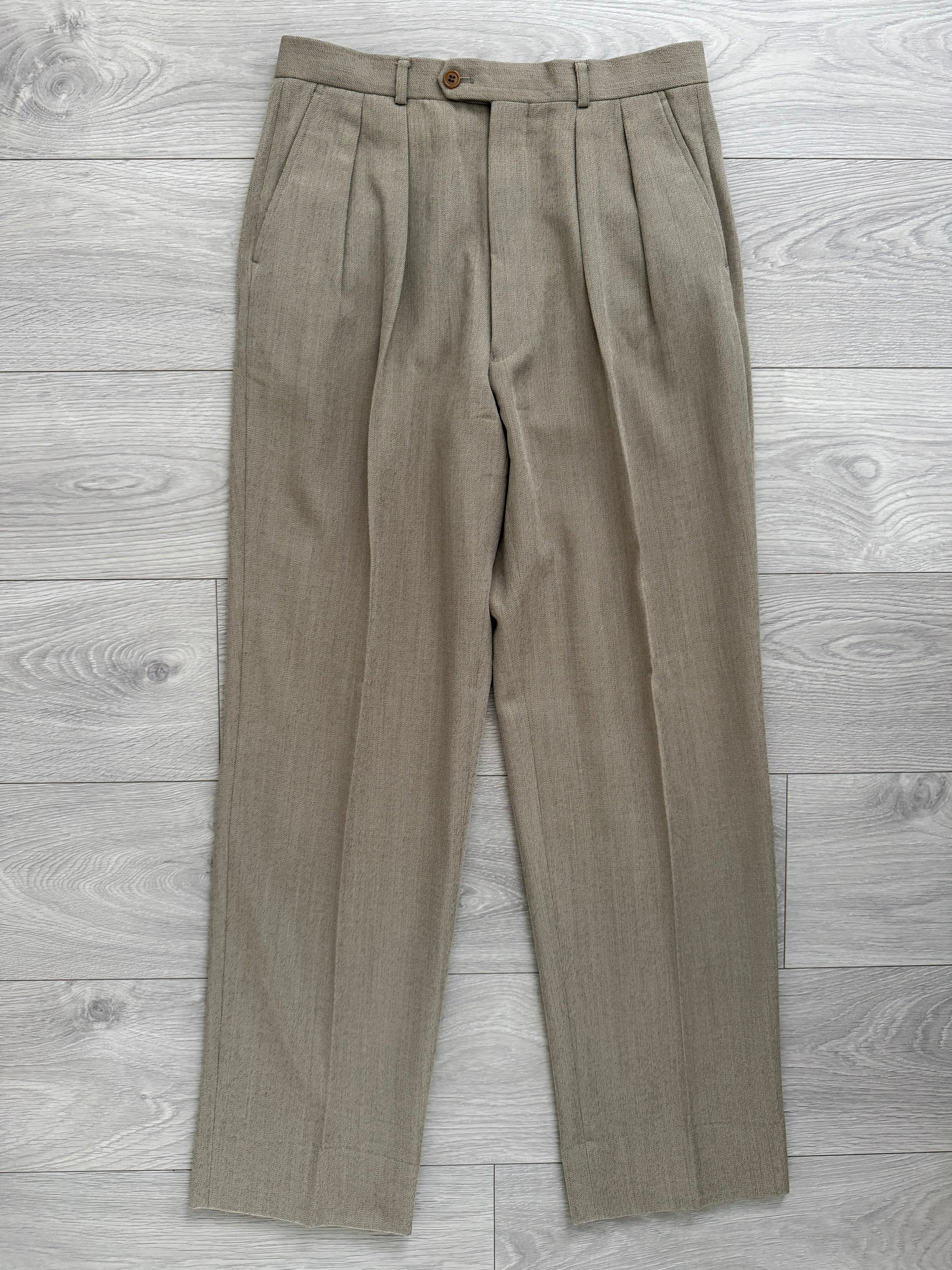 Paul Smith 1990s 3B Double Pleat Crepe Weave Wool Suit Stone Beige - Size L Jacket / 31" Waist