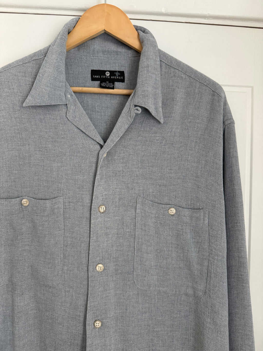 Saks Fifth Avenue 1990s Italian Fabric Relaxed Rayon Shirt - Size M