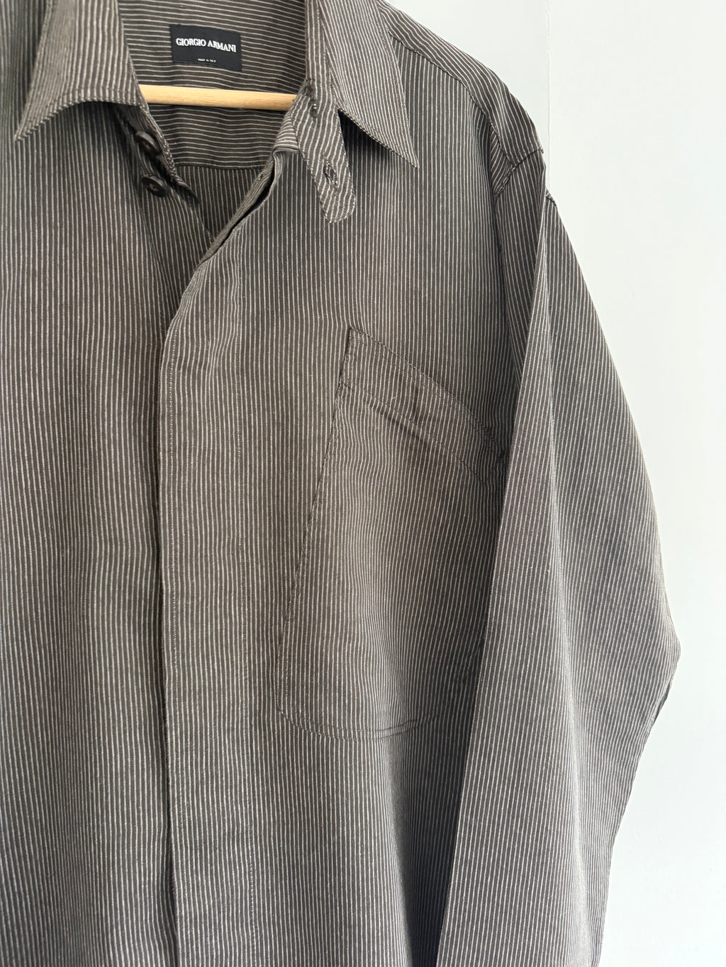 Giorgio Armani Black Label 1990s Slant Pocket Textured Relaxed Shirt - Size L
