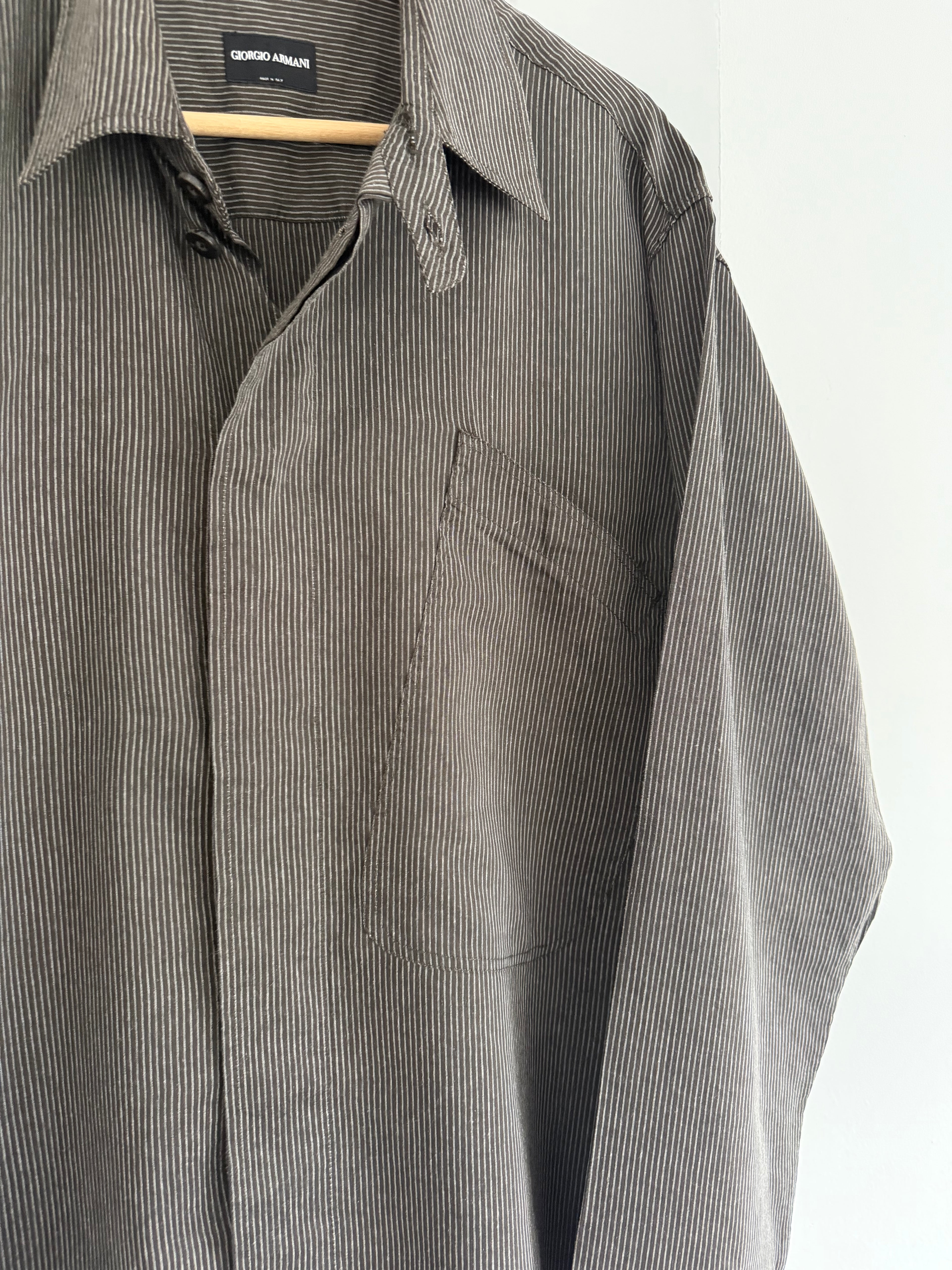 Giorgio Armani Black Label 1990s Slant Pocket Textured Relaxed Shirt - Size L