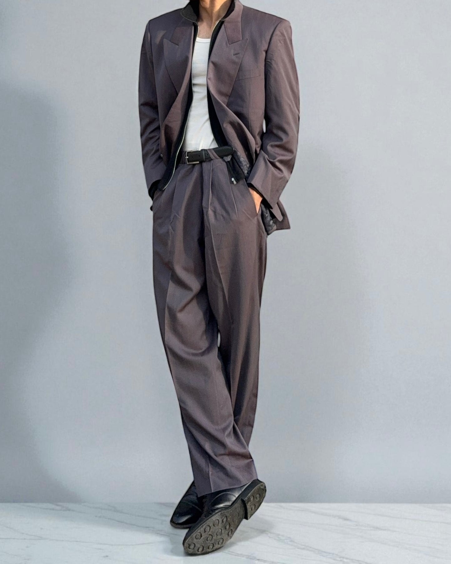 Yves Saint Laurent 1990s Double-Breasted Pleated Wool Suit - Size XL Jacket / 36" Waist