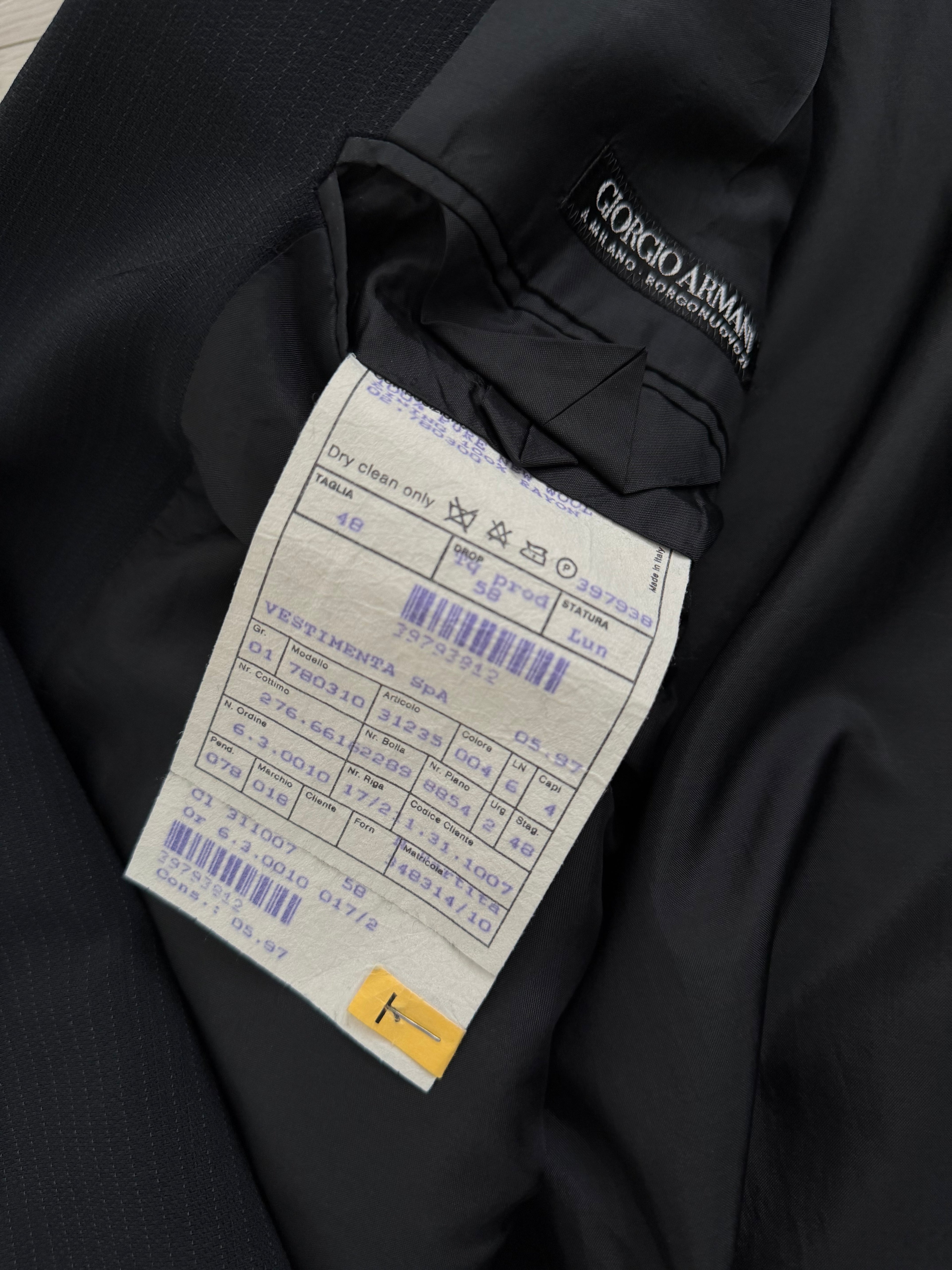 Giorgio Armani Black Label 1990s Peaked Lapel Double Breasted Pleated Wool Suit - Size XXXL Jacket / 40" Waist