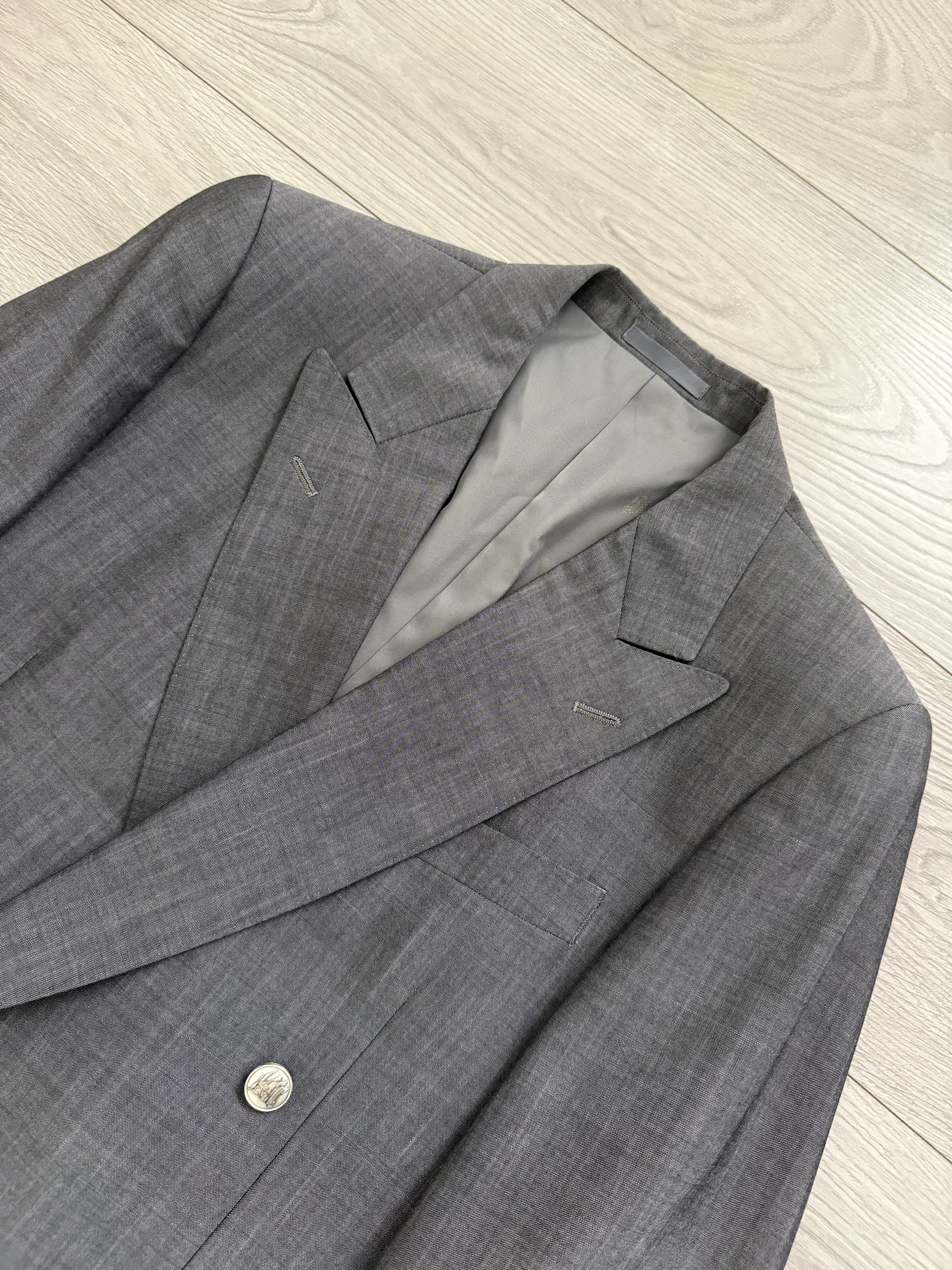 Burberry 1980s Peaked Lapel Double Breasted Pleated Wool Suit Grey - Size S Jacket / 32" Waist