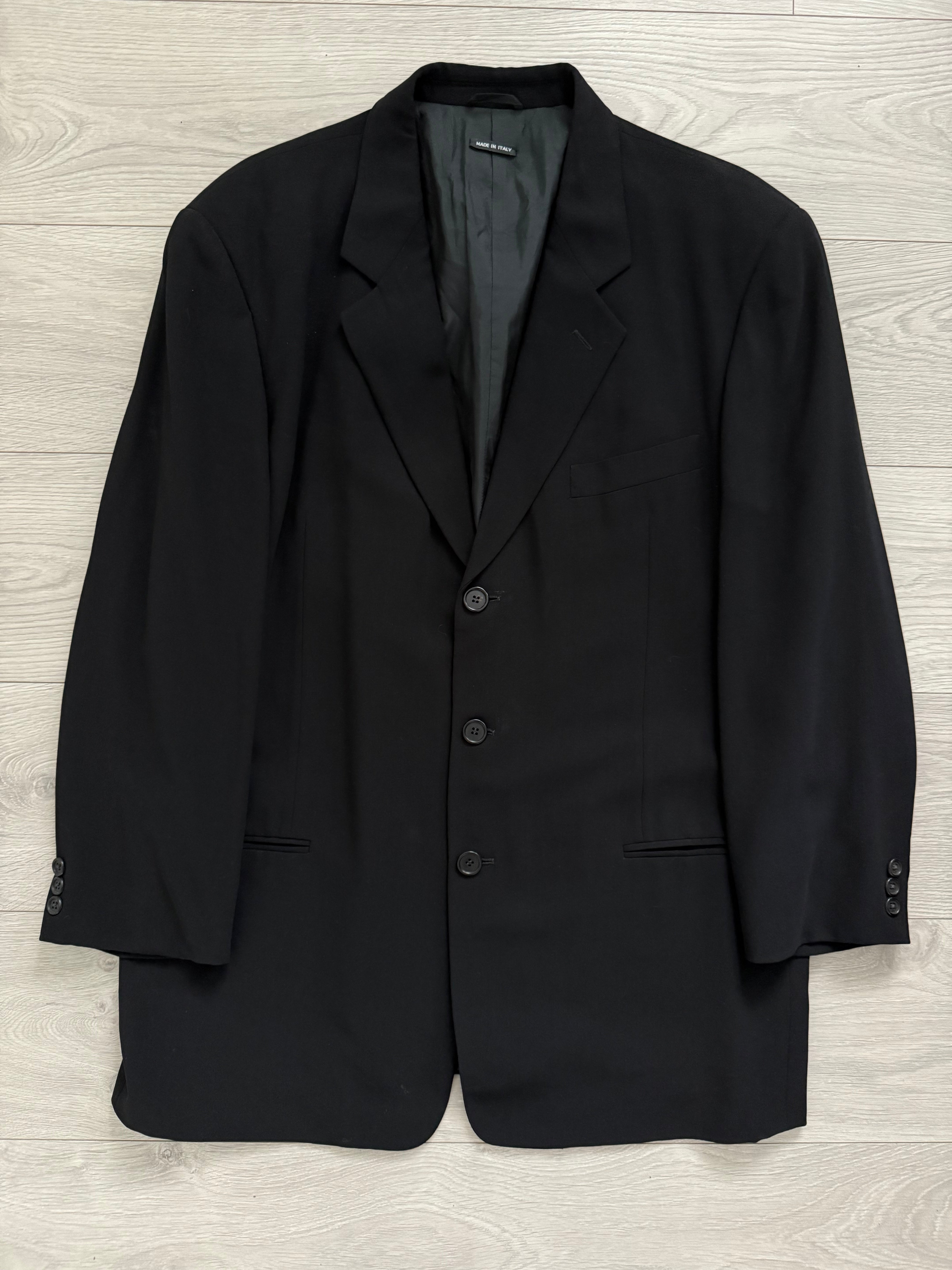 Giorgio Armani Black Label 1990s 3B Relaxed Draped Wool Suit Black