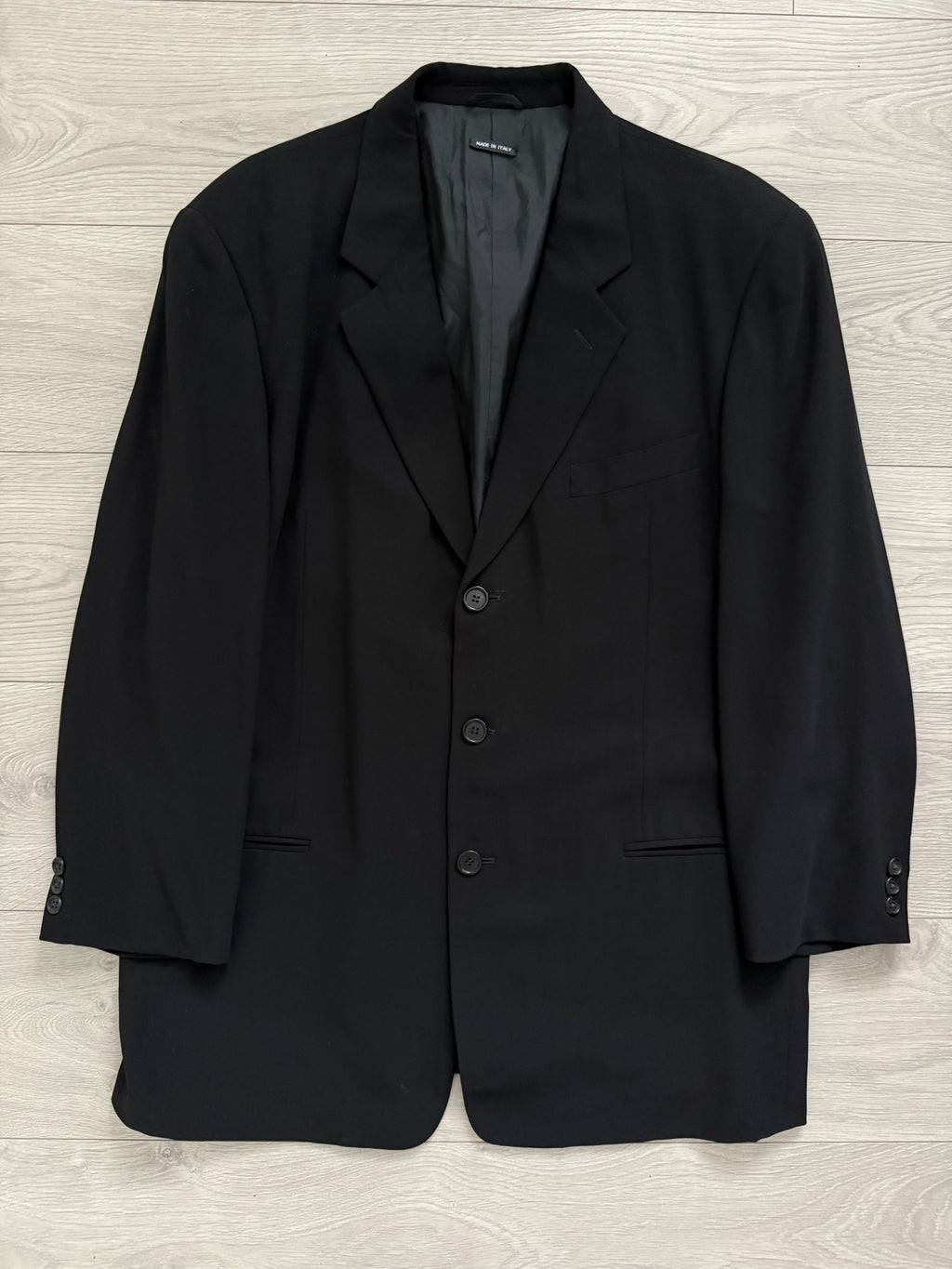 Giorgio Armani Black Label 1990s 3B Relaxed Draped Wool Suit Black - Size XL Jacket / 36" Waist