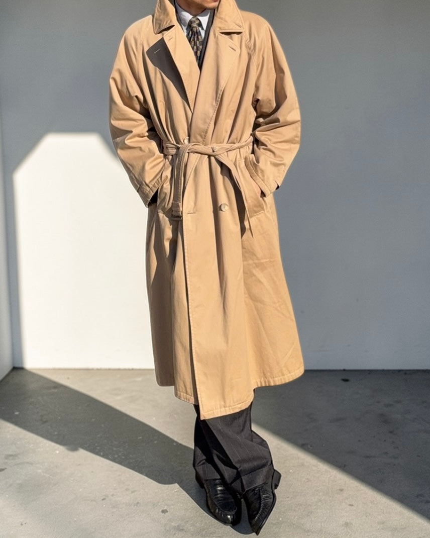 Giorgio Armani 1980s Plaid Lined Belted Trench Coat - Size M