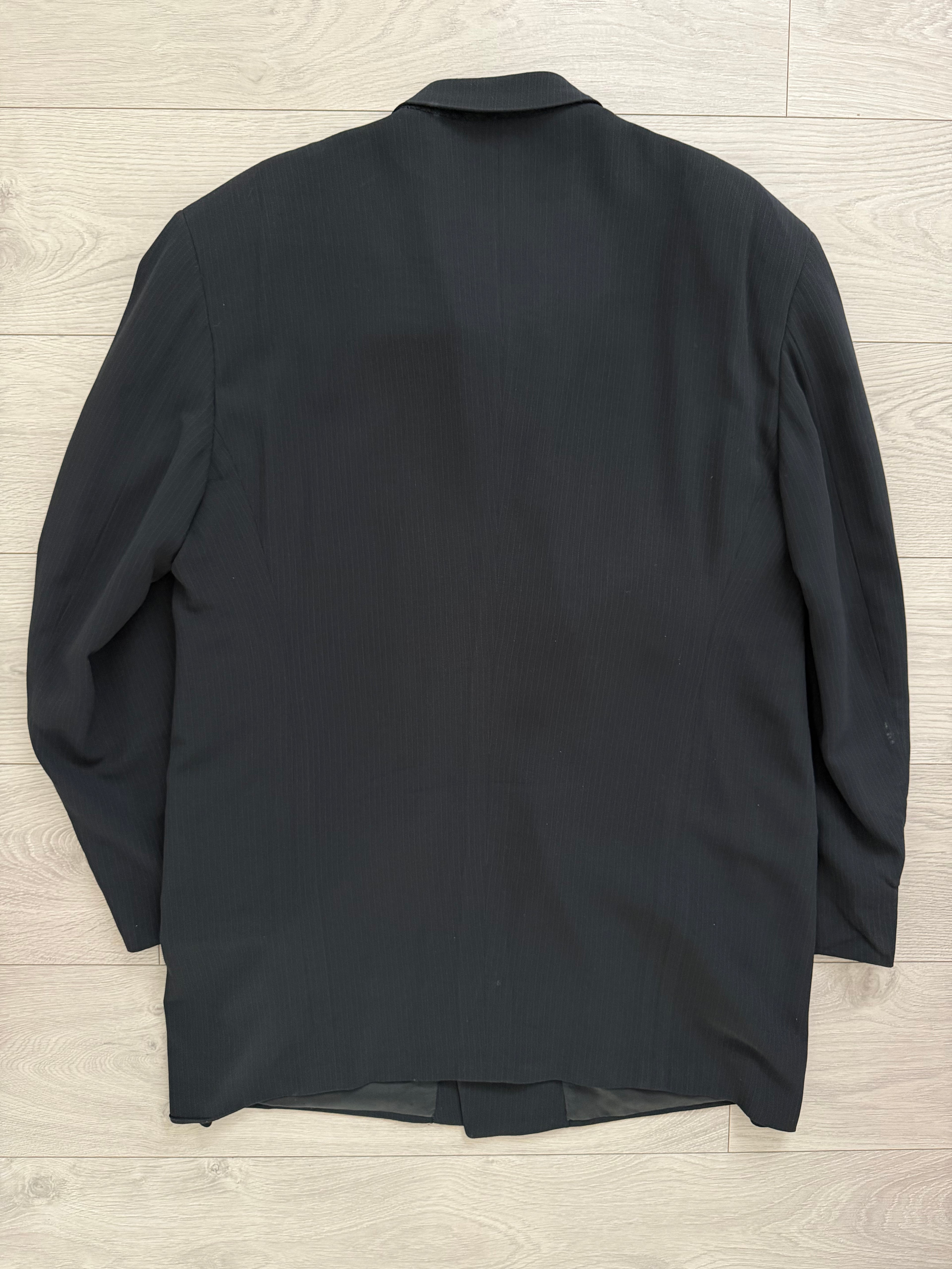 Giorgio Armani Black Label 1990s Peaked Lapel Double Breasted Pleated Wool Suit - Size XXXL Jacket / 40" Waist
