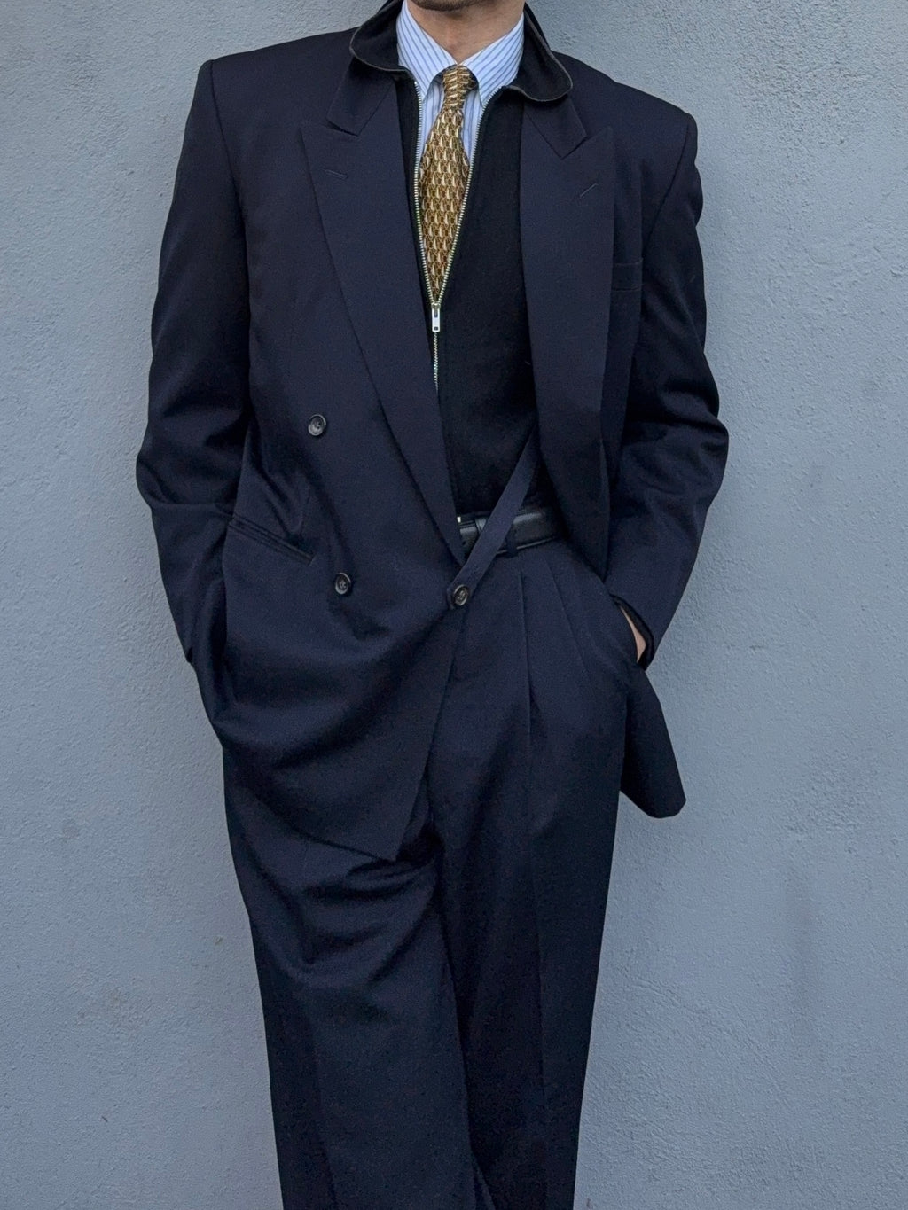 Comme Des Garcons Homme 1992 Double Breasted Pleated Wool Navy Suit - Size M Jacket / 30" Waist