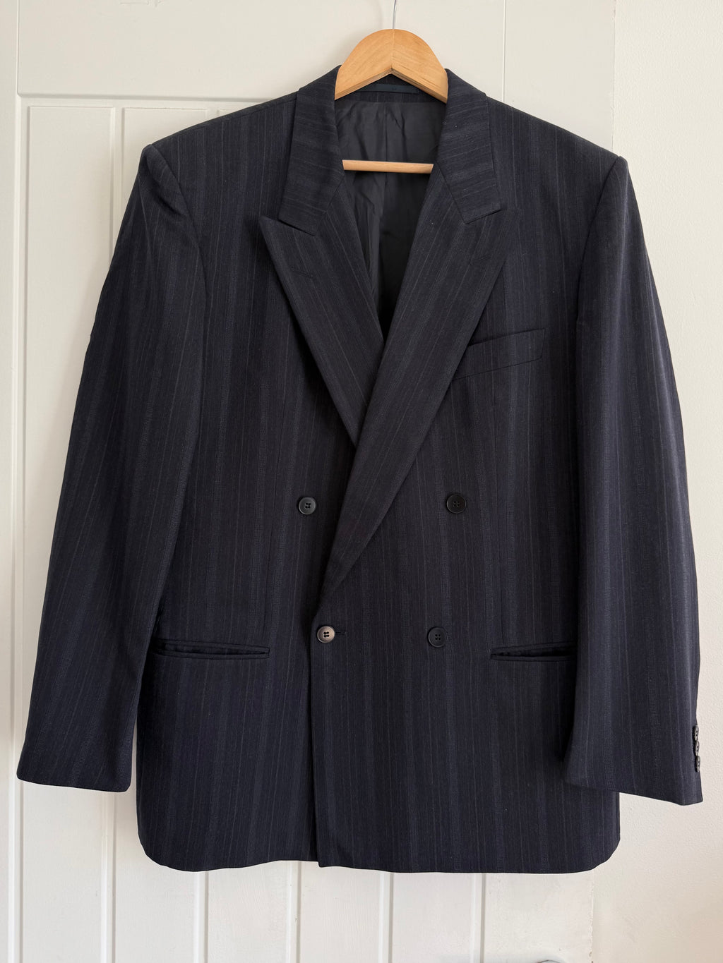 Hugo Boss 1980s Peaked Lapel Double Breasted Wool Jacket Navy Blue - Size L