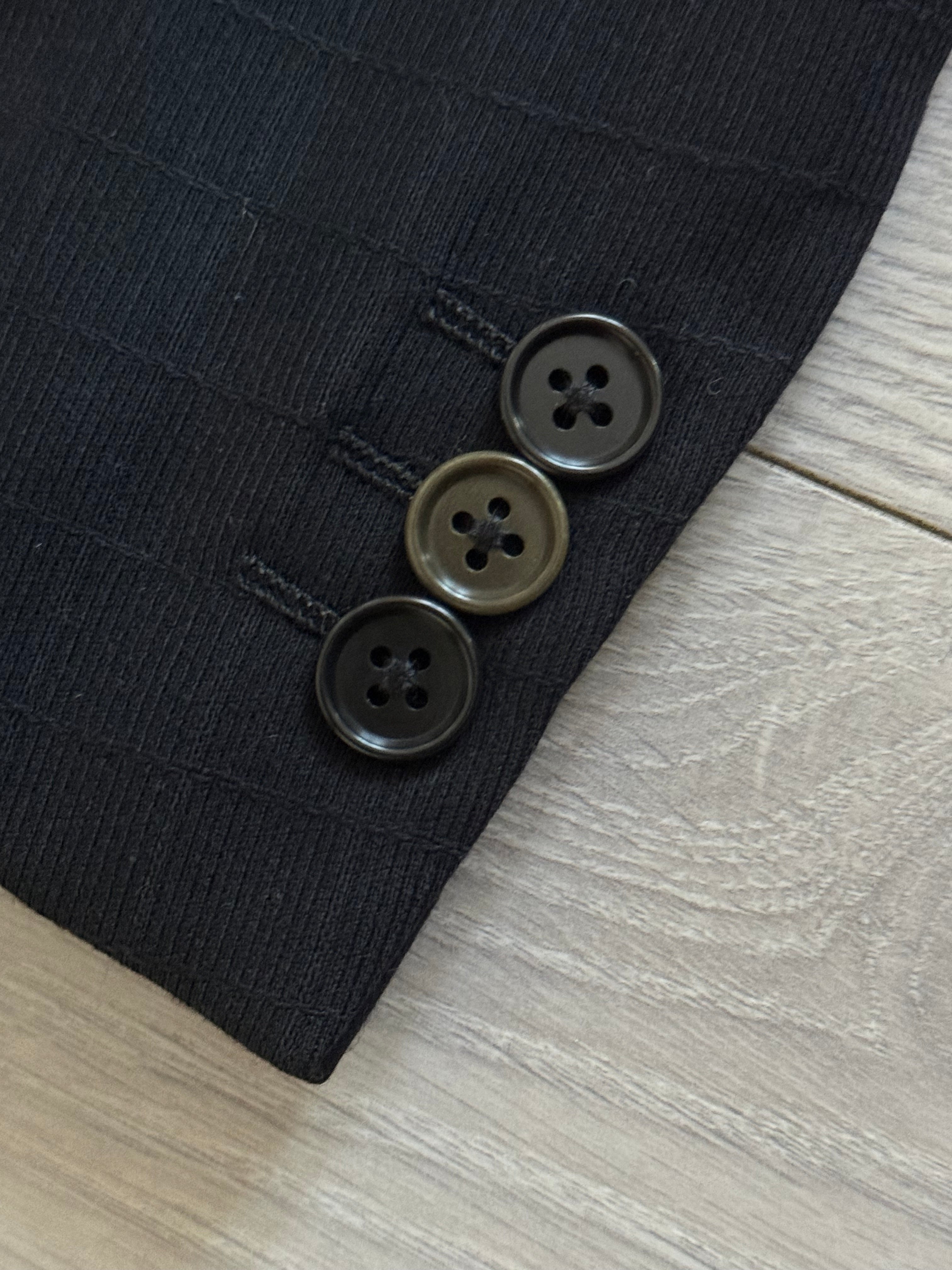 Versace 1980s Notch Lapel Double Breasted Wool Pleated Black Textured Suit - Size M Jacket / 30" Waist