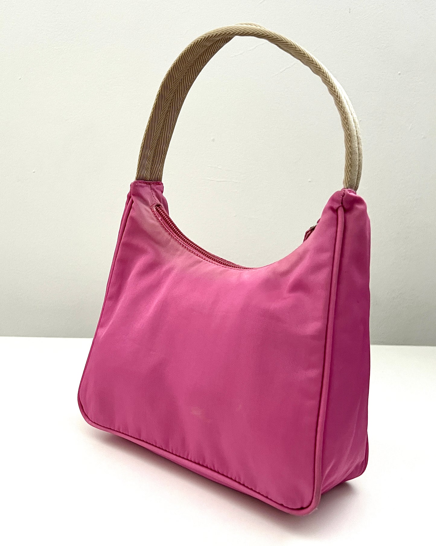 Prada 00s Vela Nylon Plaque Logo Pink Mini Hobo Bag