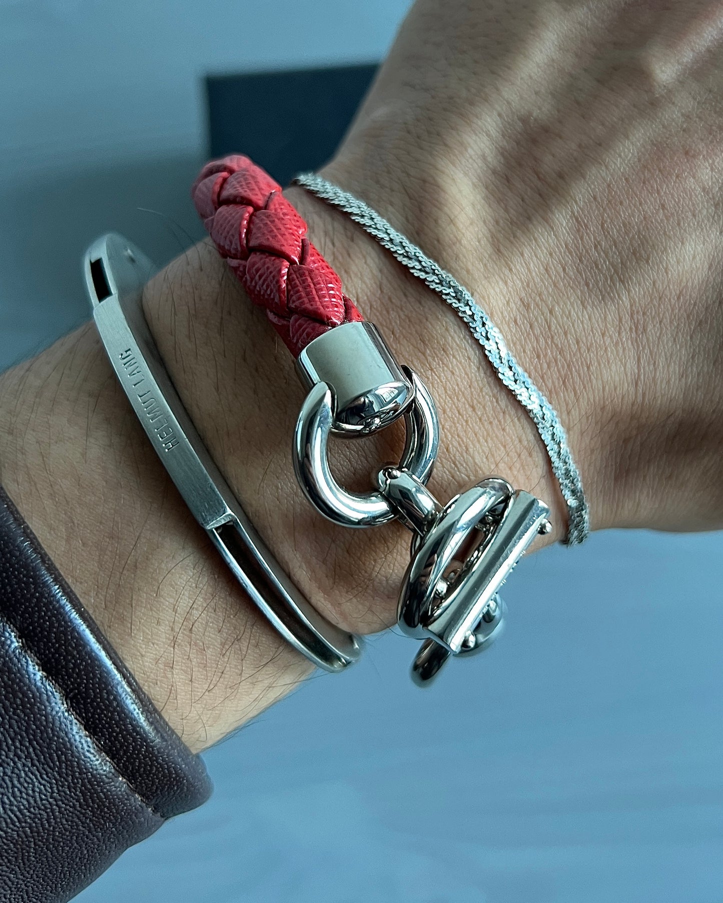 Prada Mainline 2015 Braided Leather Toggle Bracelet