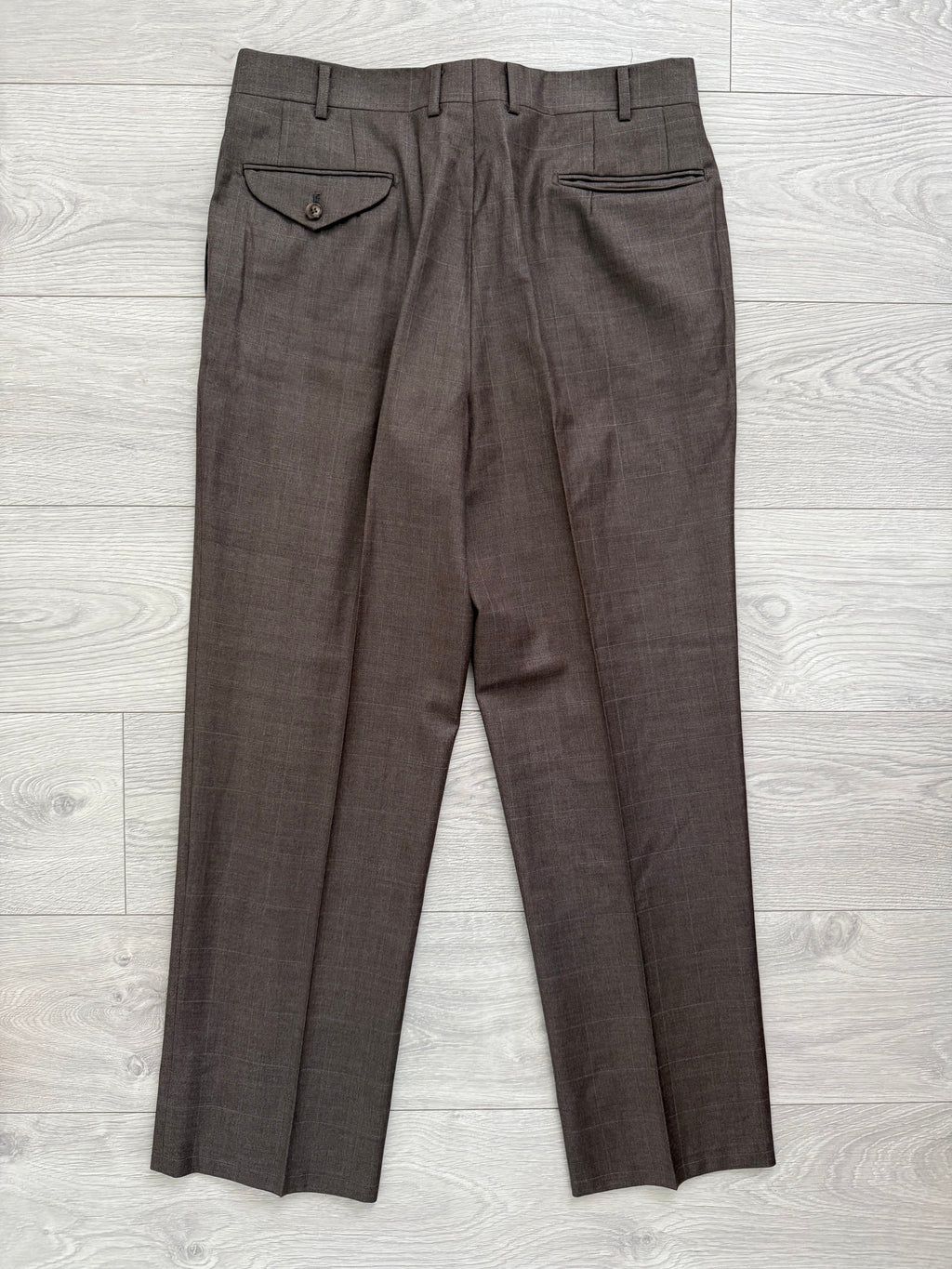 Burberry 1990s 2B Zegna Wool Check Double-Pleat Brown Suit - Size M Jacket / 33" Waist