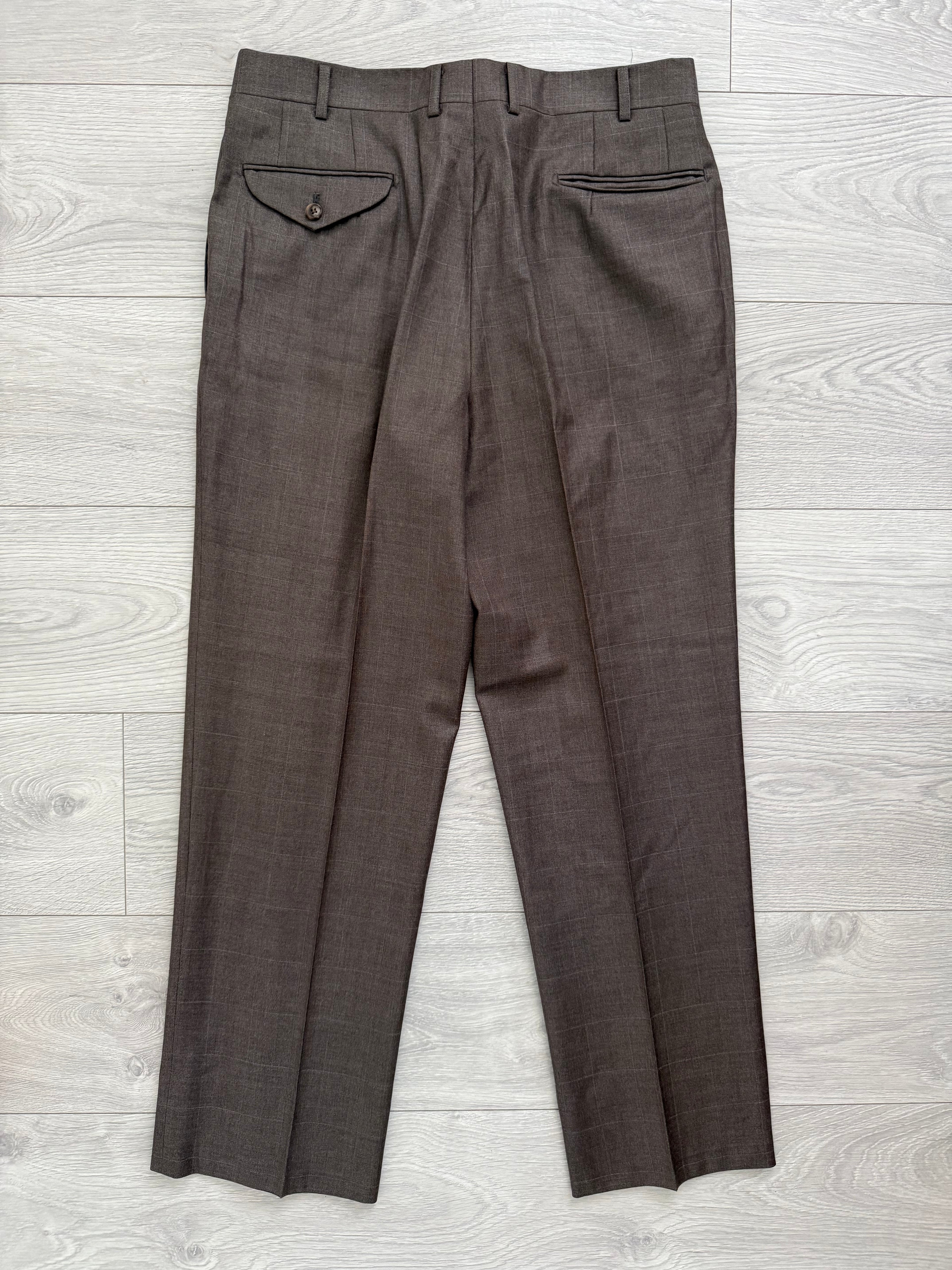 Burberry 1990s 2B Zegna Wool Check Double-Pleat Brown Suit - Size M Jacket / 33" Waist