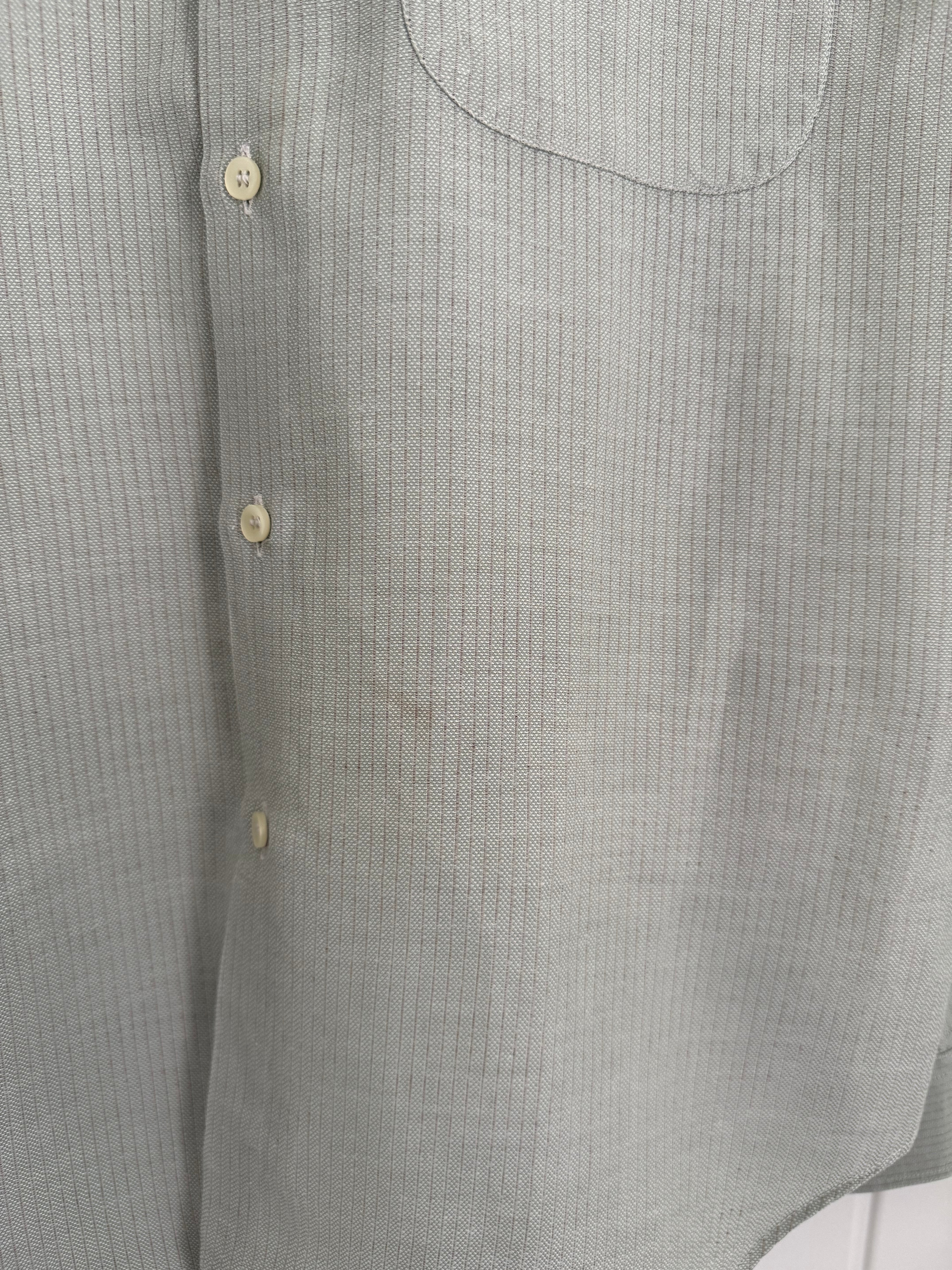 Giorgio Armani Black Label 1990s Snap Collar Chest Pocket Striped Cotton Shirt - Size S
