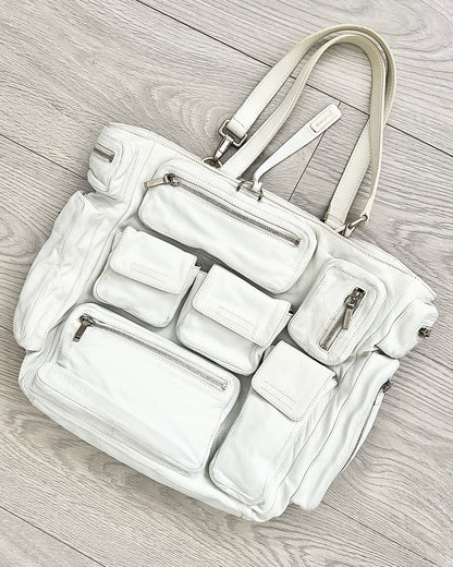 Jil Sander 2003 Multi-Pocket Cargo Leather White Shoulder Bag