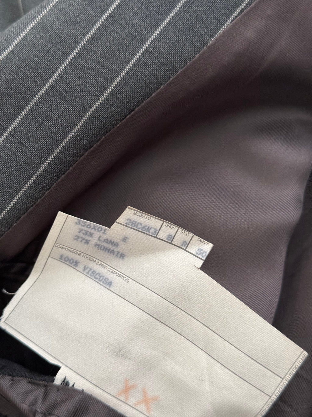 Versace 1980s Notch Lapel Double Breasted Pleated Wool Striped Grey Suit - Size L Jacket / 34" Waist
