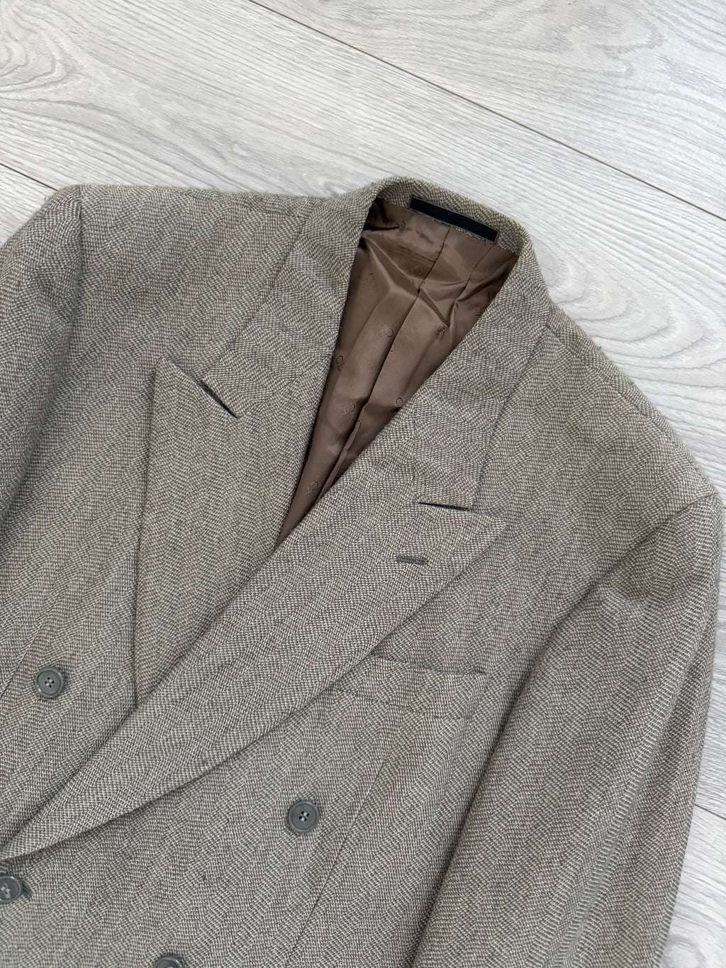 Dior 1980s Peaked Lapel Double Breasted Textured Wool Sports Blazer Jacket - Size M