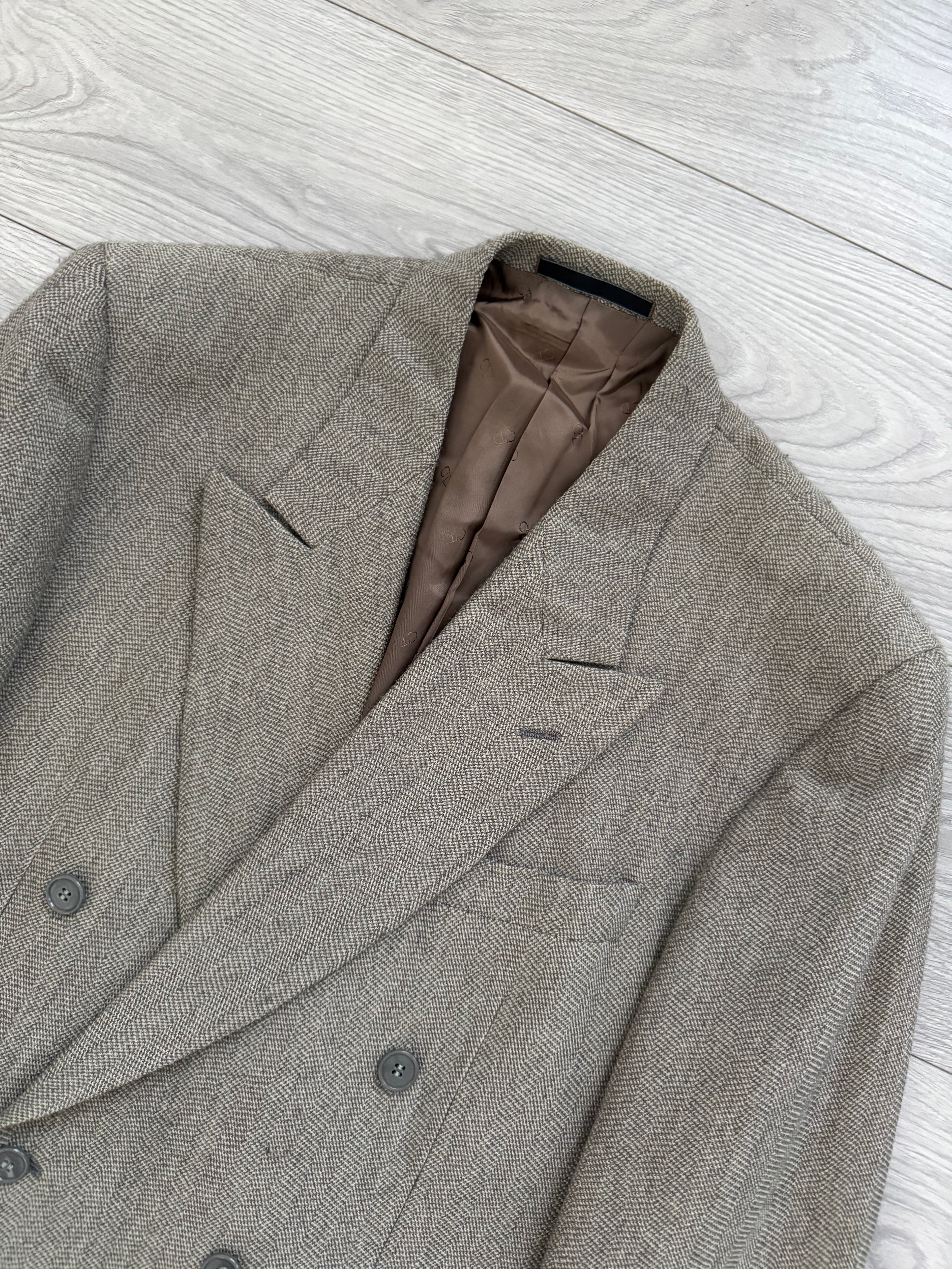 Dior 1980s Peaked Lapel Double Breasted Textured Wool Sports Blazer Jacket - Size M