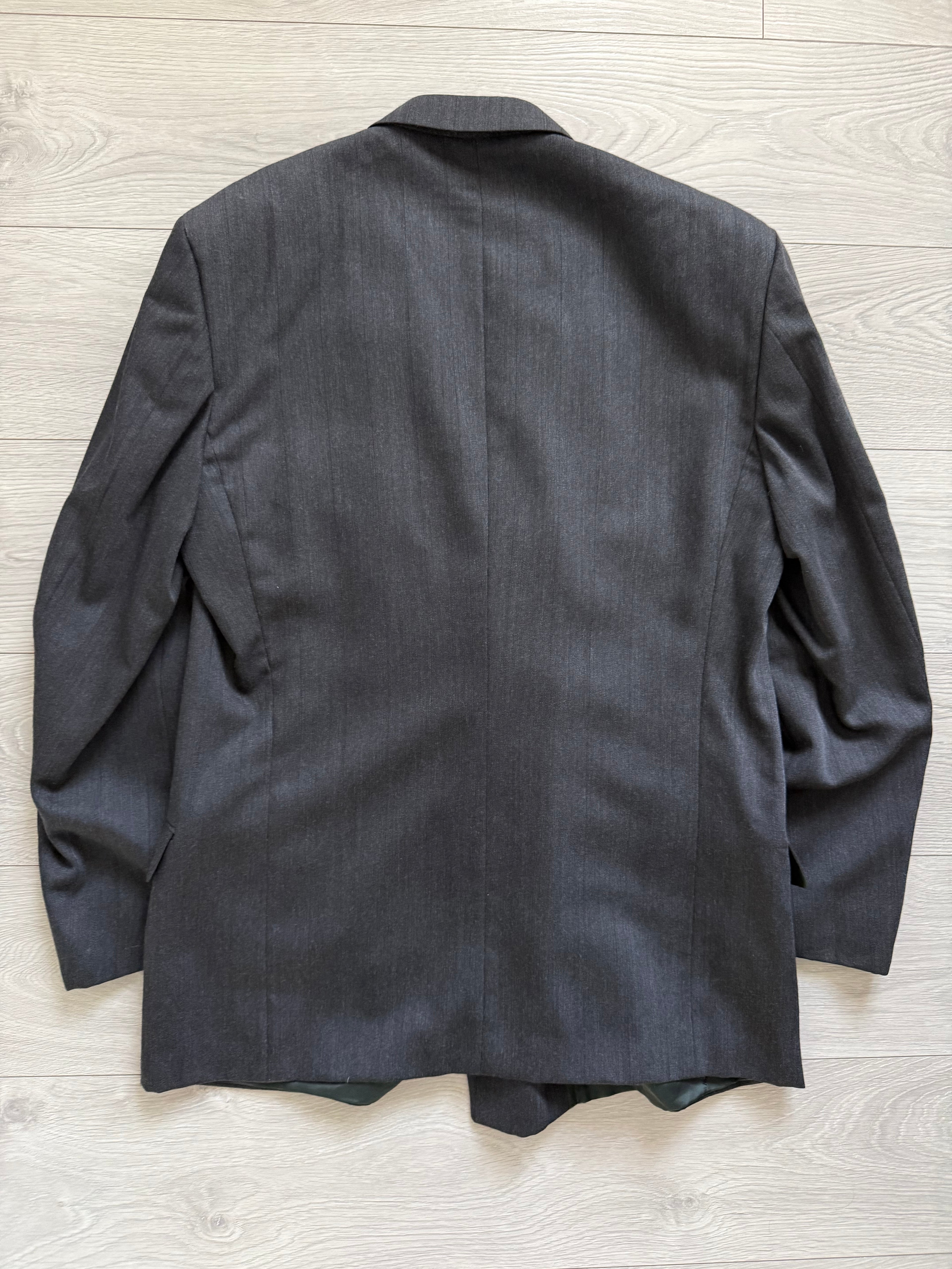 Louis Feraud Armani 1980s Peaked Lapel Double Breasted Pleated Pure New Wool Charcoal Grey Suit - Size XXL Jacket / 40" Waist