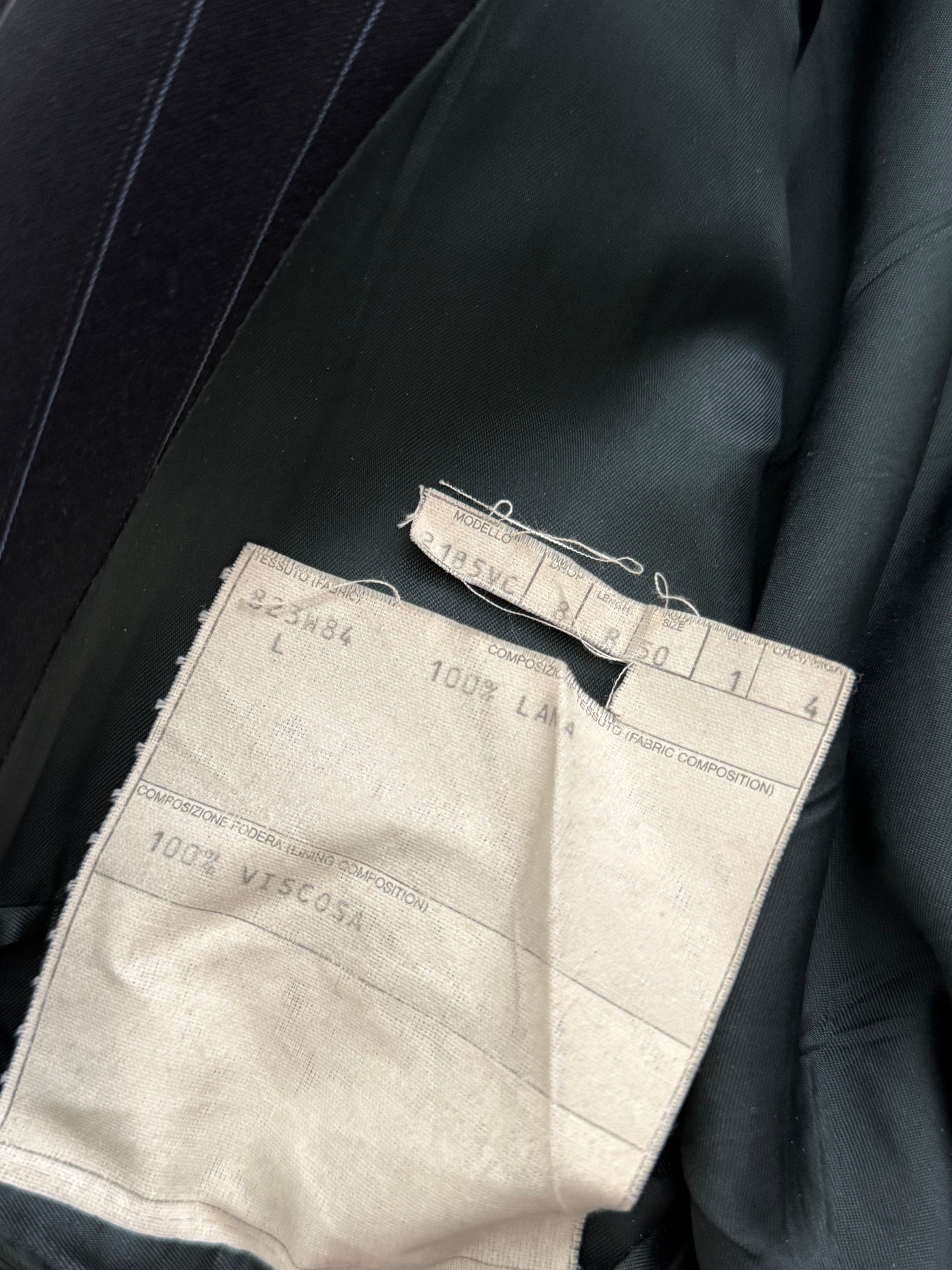 Versace 1980s Peak Lapel Double Breasted Triple Pleated Wool Striped Suit - Size L Jacket / 33" Waist