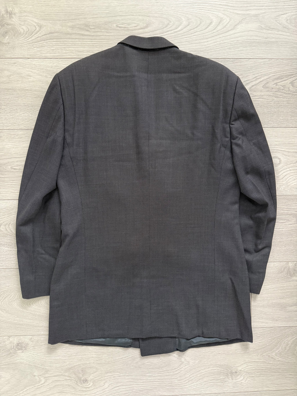 Armani 1990s Peaked Lapel Double Breasted Pleated Wool Grey Suit - Size L Jacket / 34" Waist