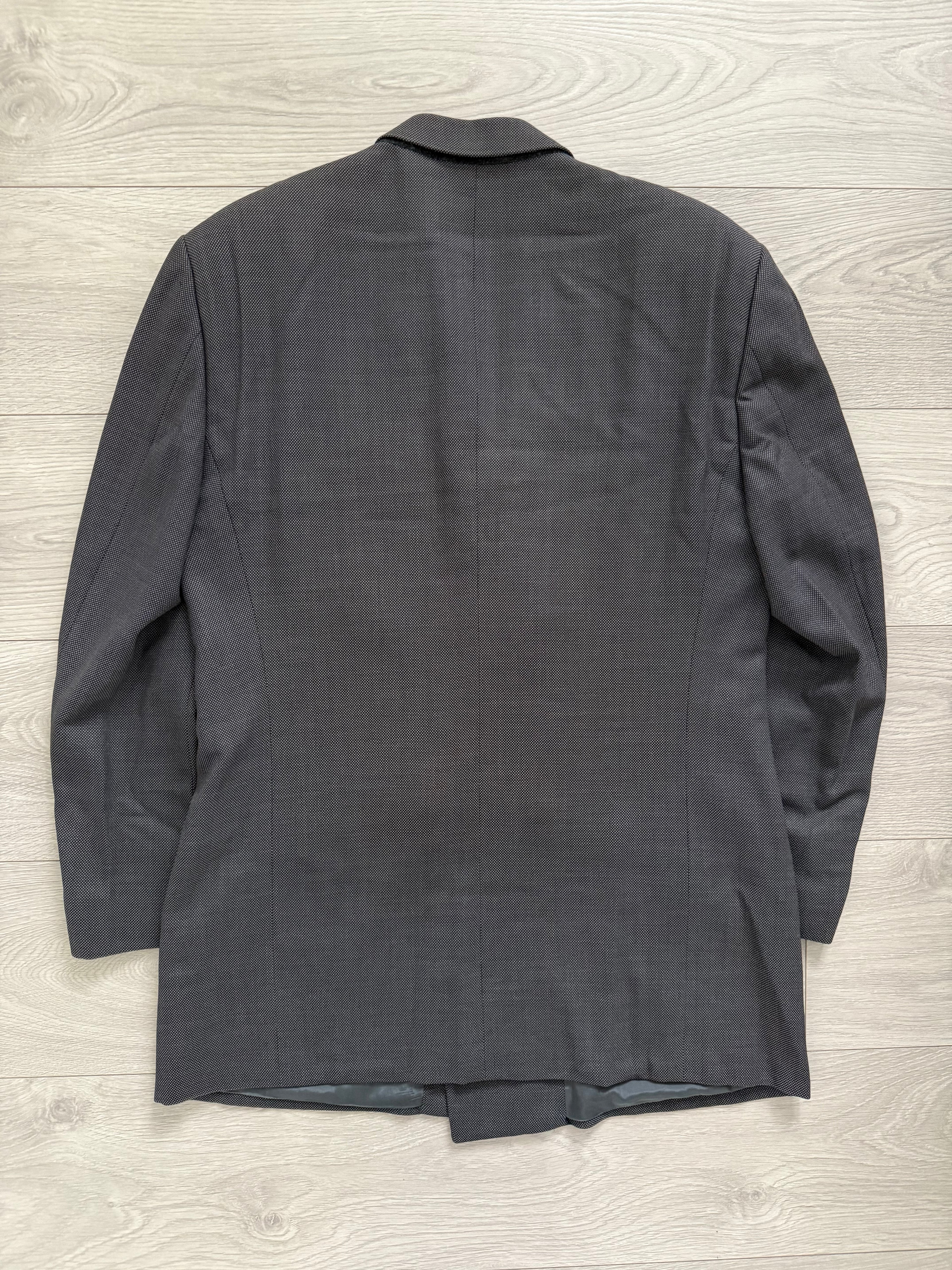 Armani 1990s Peaked Lapel Double Breasted Pleated Wool Grey Suit - Size L Jacket / 34" Waist