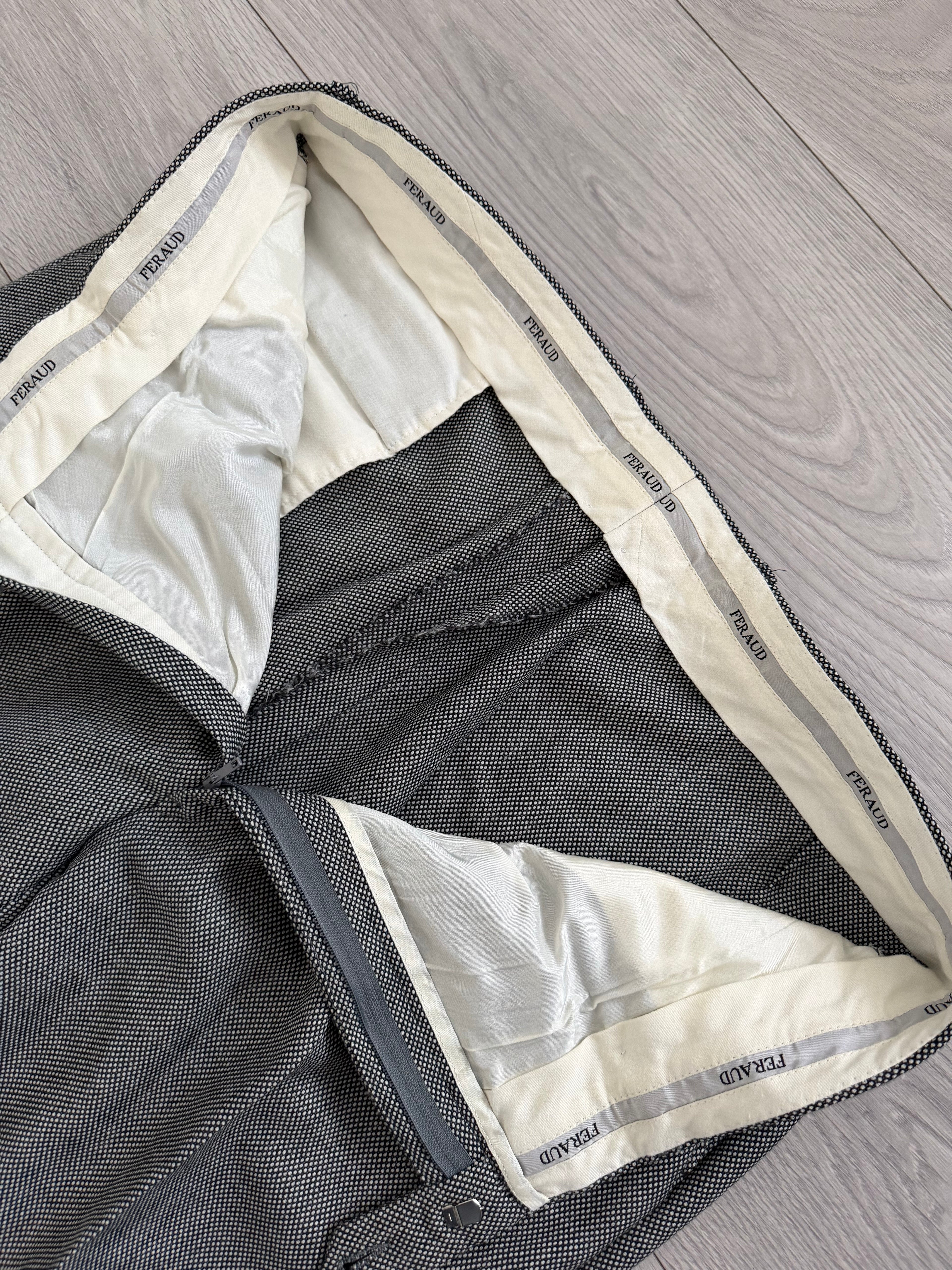 Louis Feraud Armani 1990s Peaked Lapel Pleated Double Breasted Wool Suit - Size XL Jacket / 36" Waist