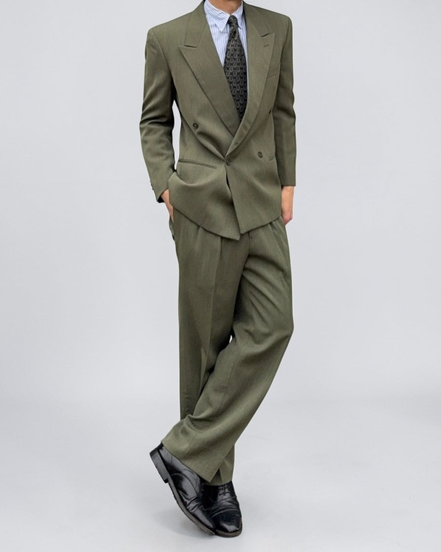 Giorgio Armani 1980s Double Breasted Pleated Wool Suit - Size S Jacket / 30" Waist