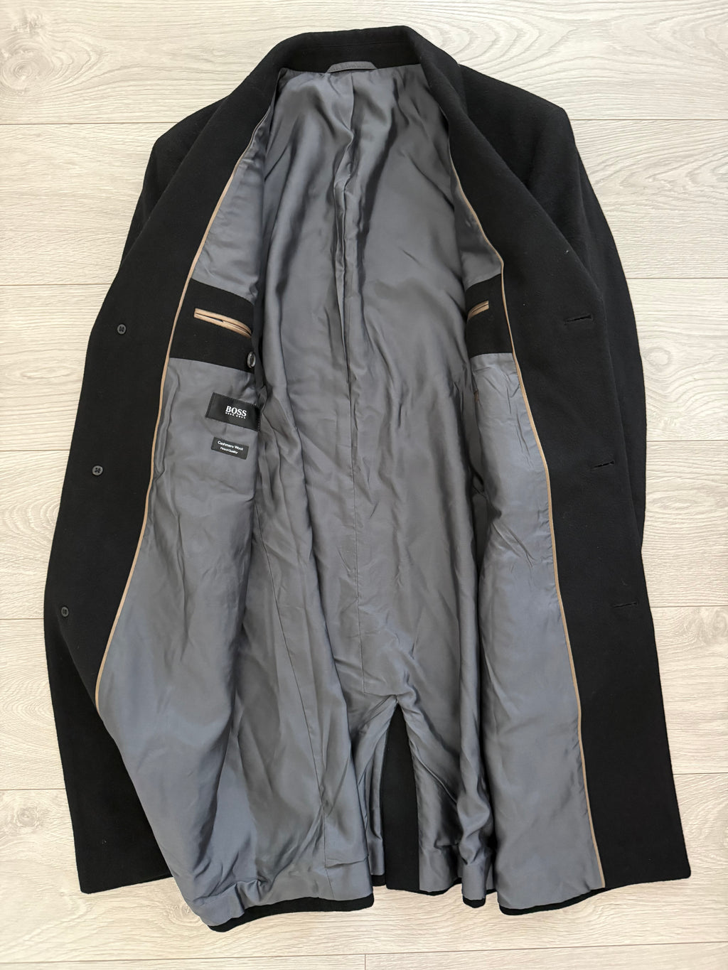 Hugo Boss 1990s 'Stratus' Wool Cashmere Black Coat - Size M