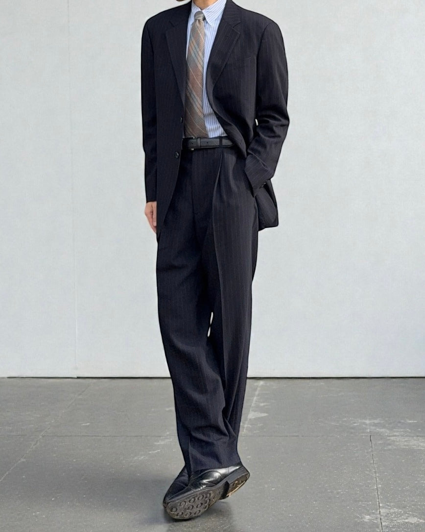 Armani 1990s Striped Wool Pleated Suit - Size XL Jacket / 36" Waist