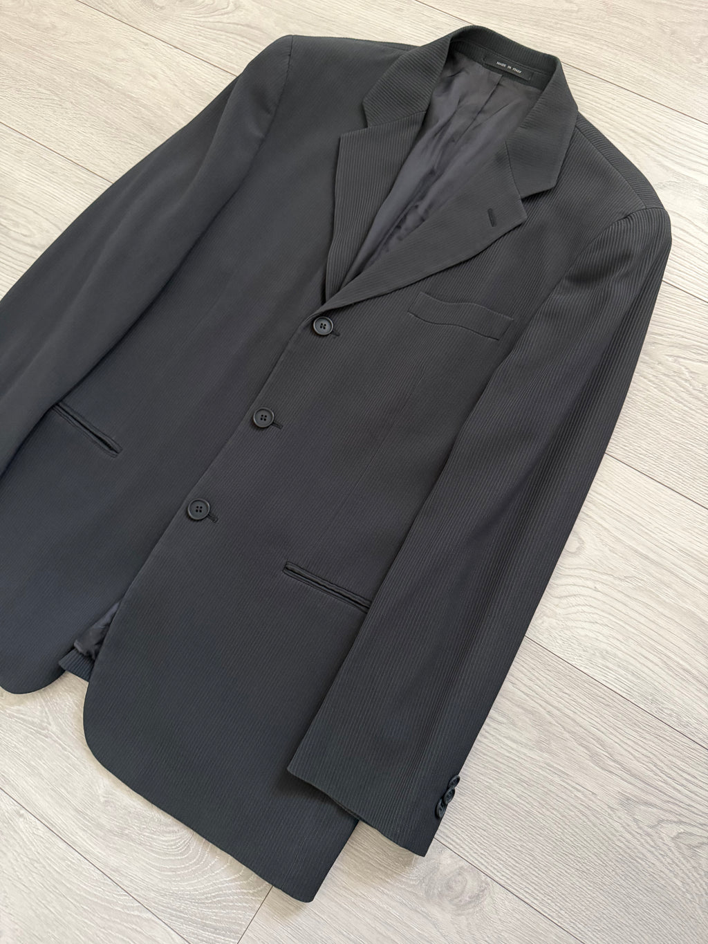 Emporio Armani 1990s 3B Double Pleat Ribbed Weave Draped Wool Suit - Size L Jacket / 34" Waist