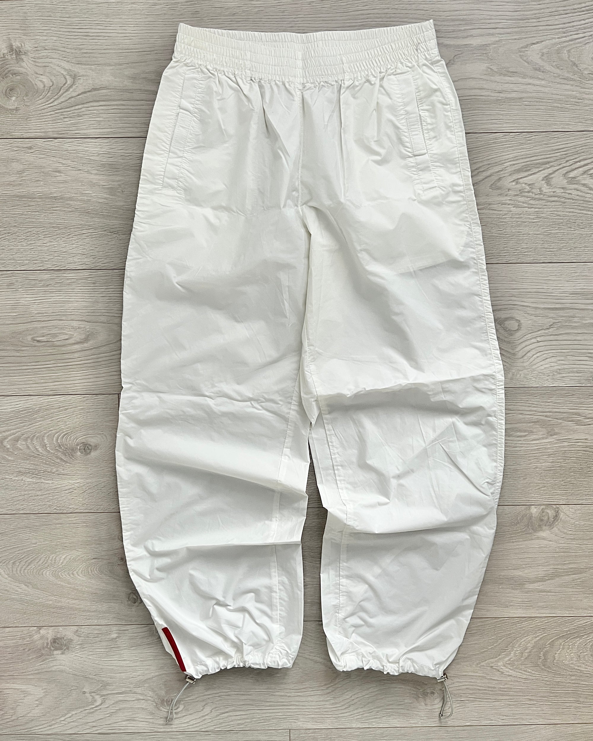 Prada Sport SS2002 Technical Baggy Nylon Bungee Hem Red Tab Pants - Size M